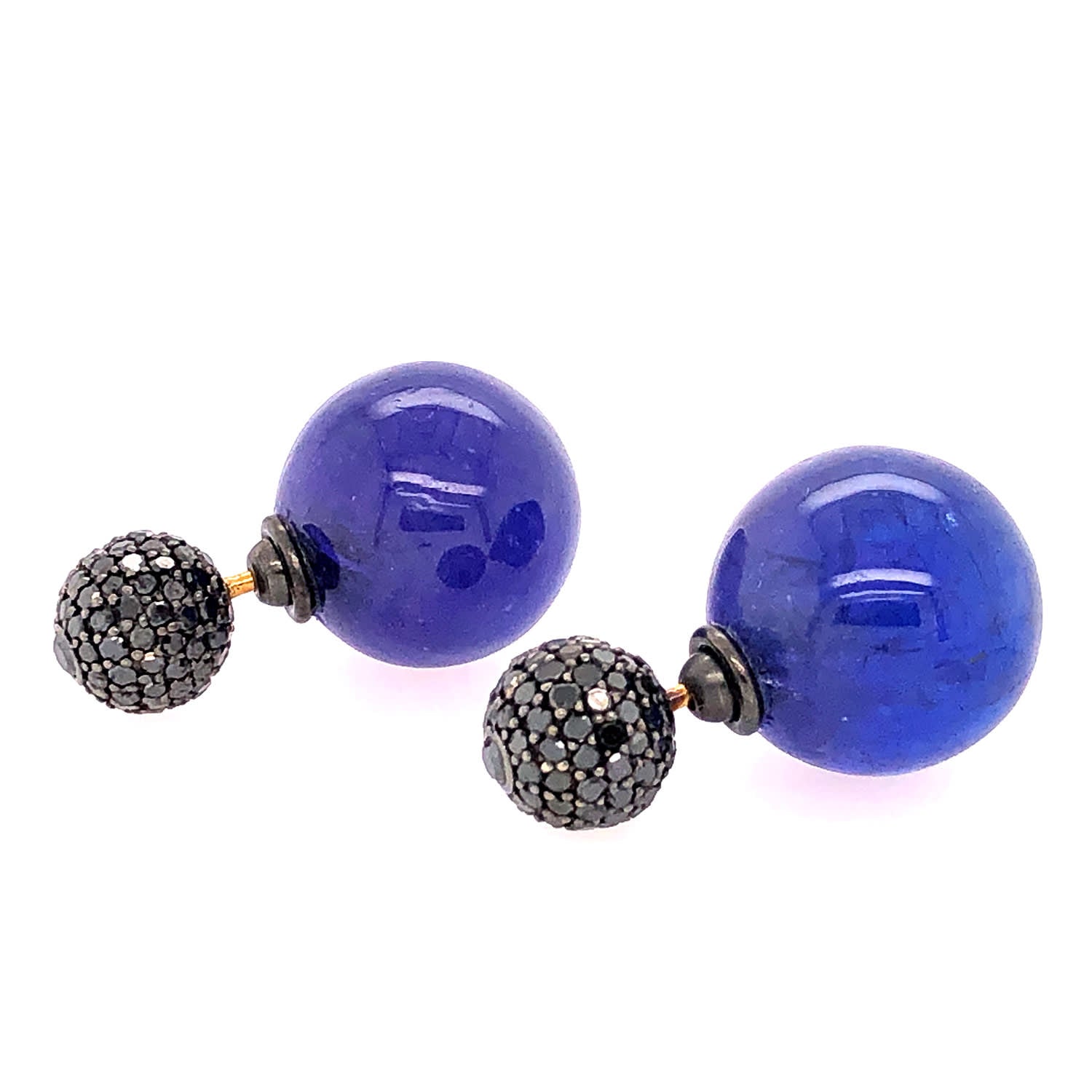Natural Tanzanite & Black Diamond Tunnel Earrings In Gold