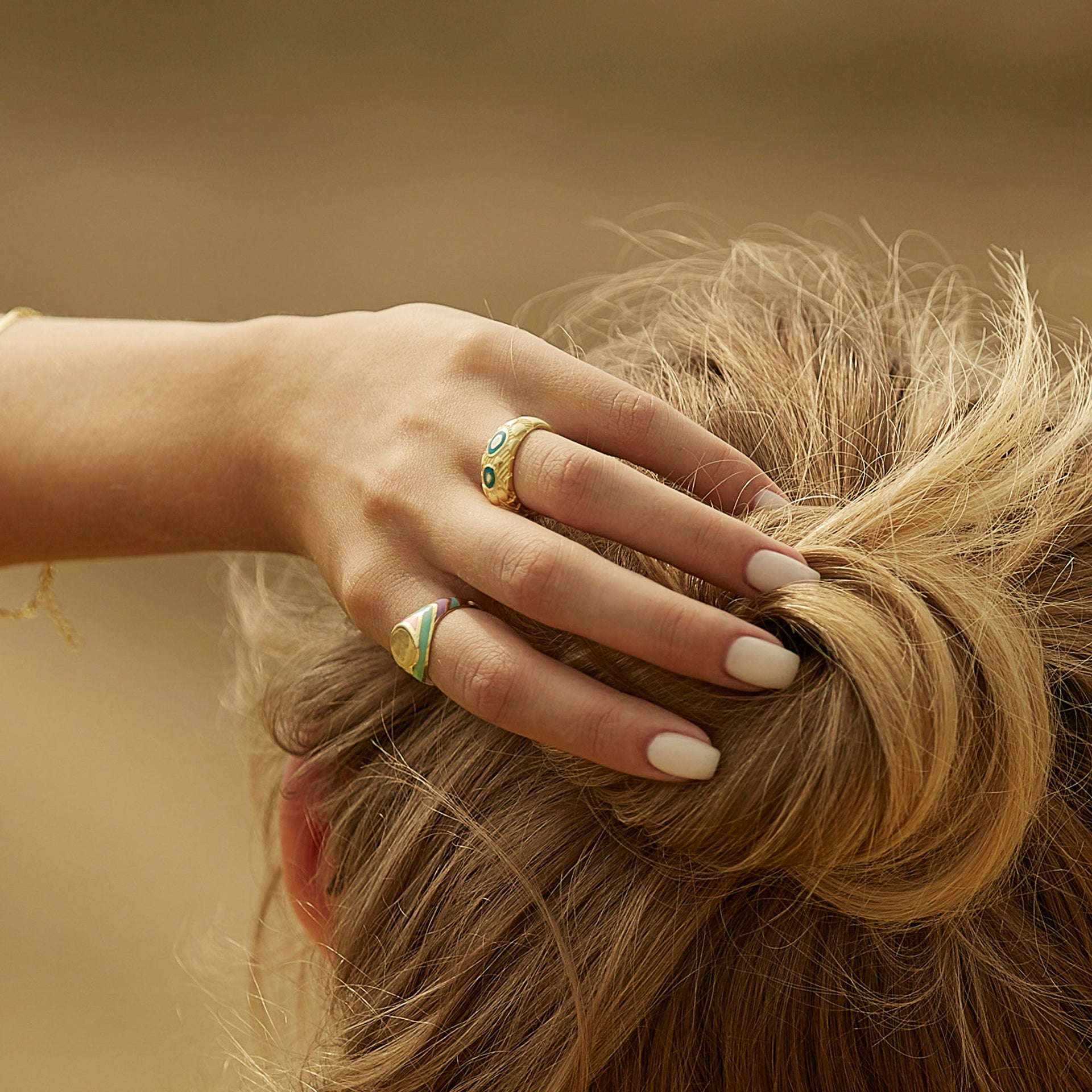 Natural Textured Sterling Silver Evil Eye Ring - Gold