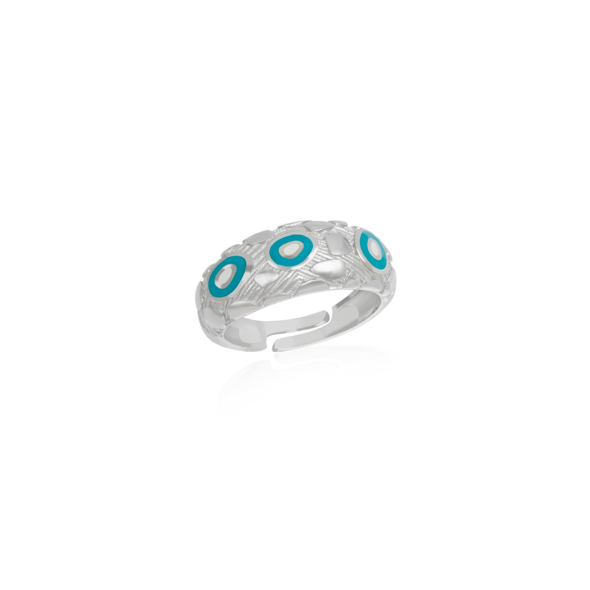 Natural Textured Sterling Silver Evil Eye Ring - Silver