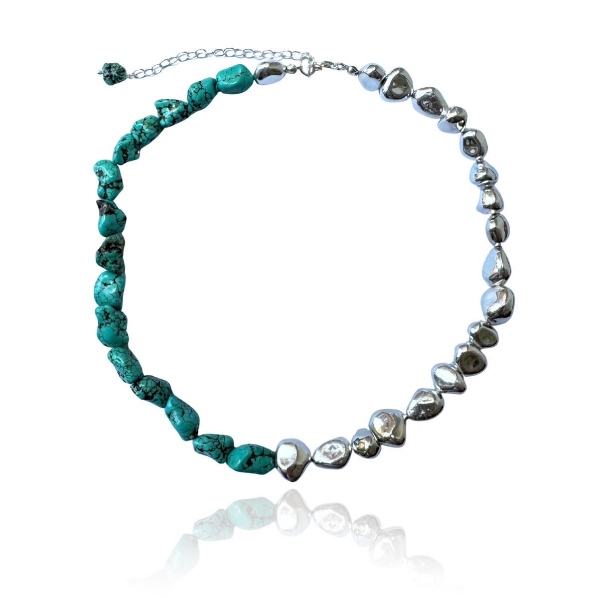 Natural Turquoise And Sterling Silver Nugget Duo Statement Necklace
