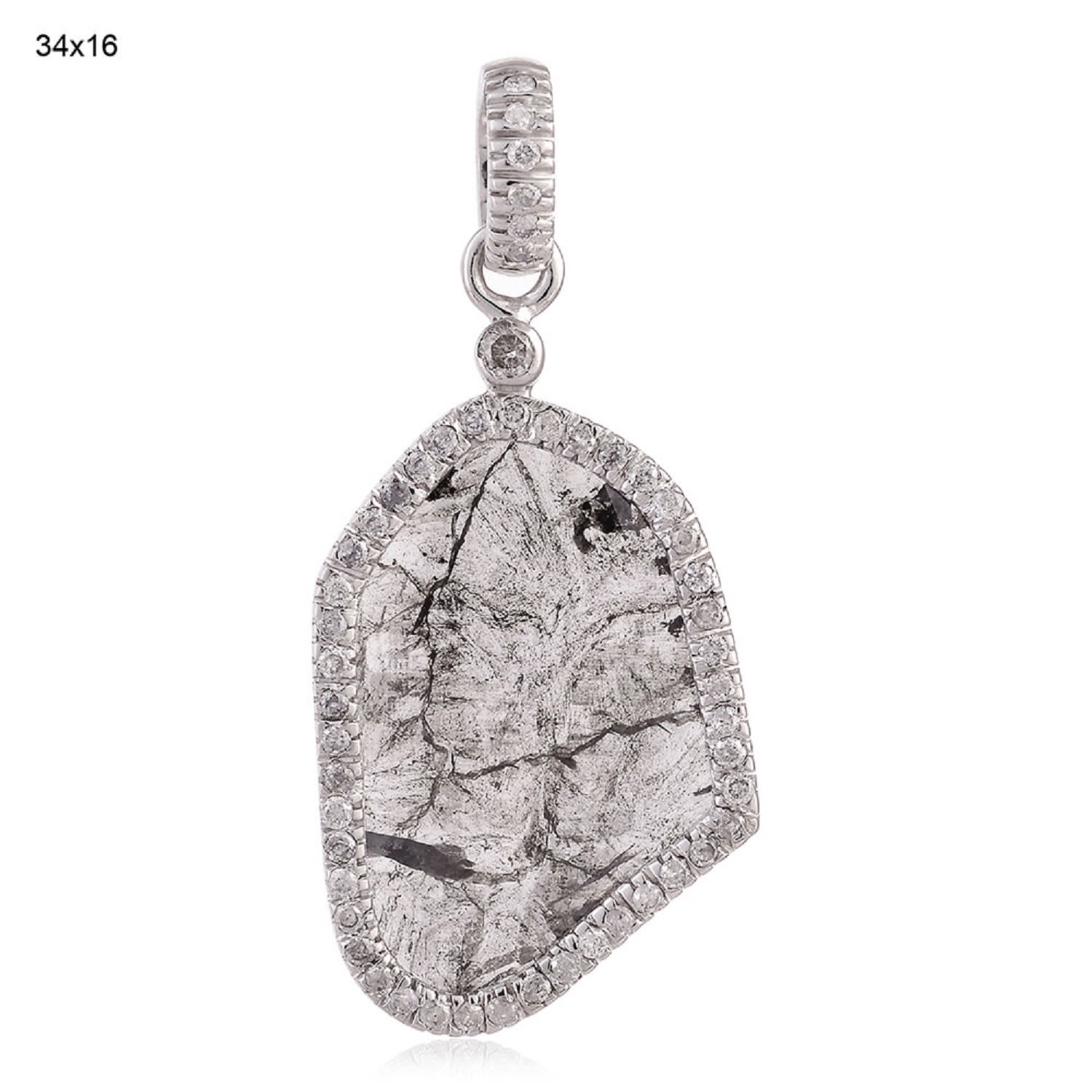 Raw Slice Diamond Pendant In White Gold – Natural Unshaped Diamond Jewelry
