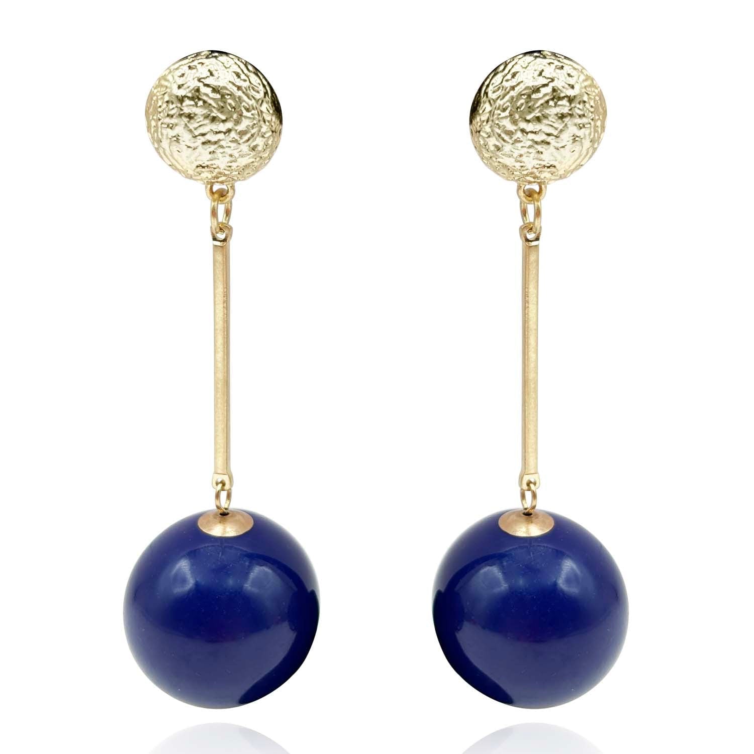 Navy And Gold Ball Drop Earrings