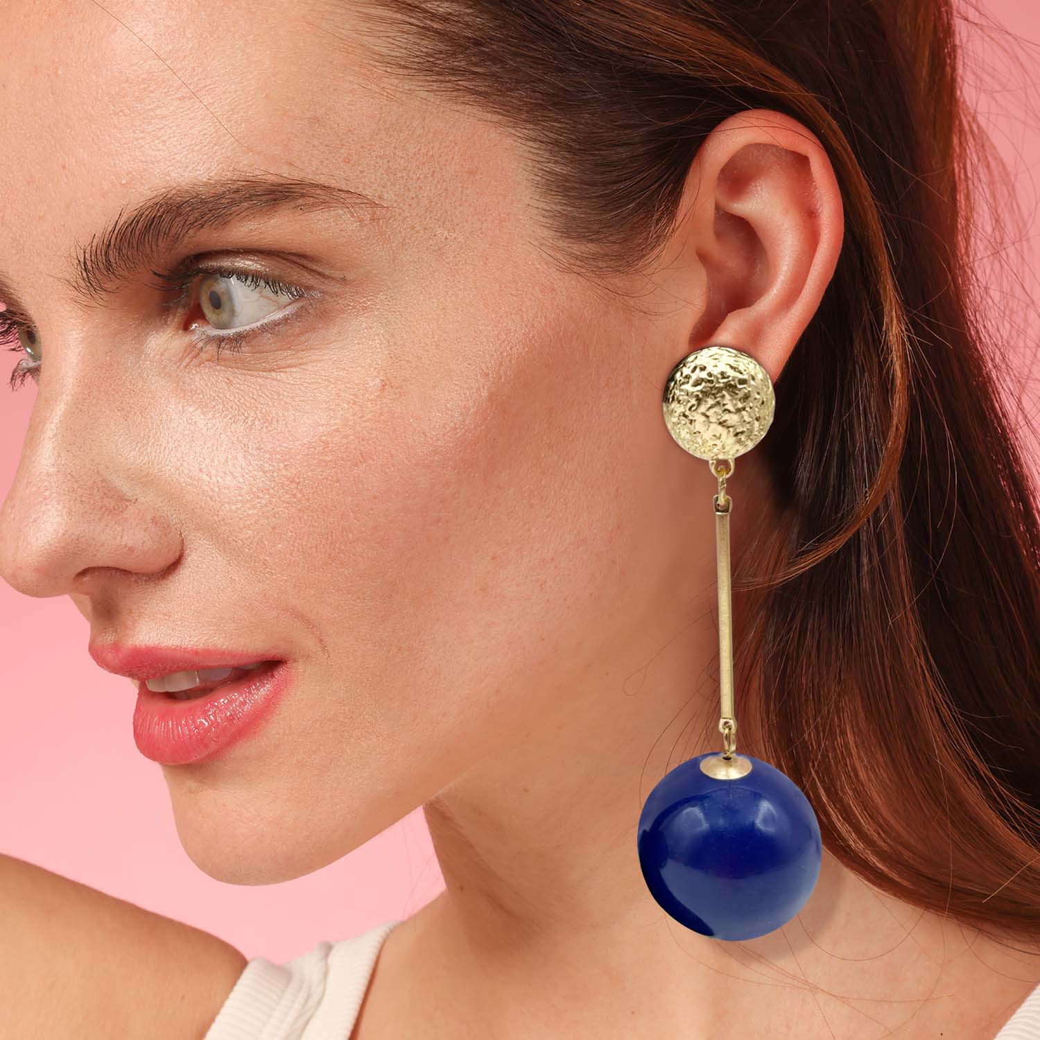 Navy And Gold Ball Drop Earrings