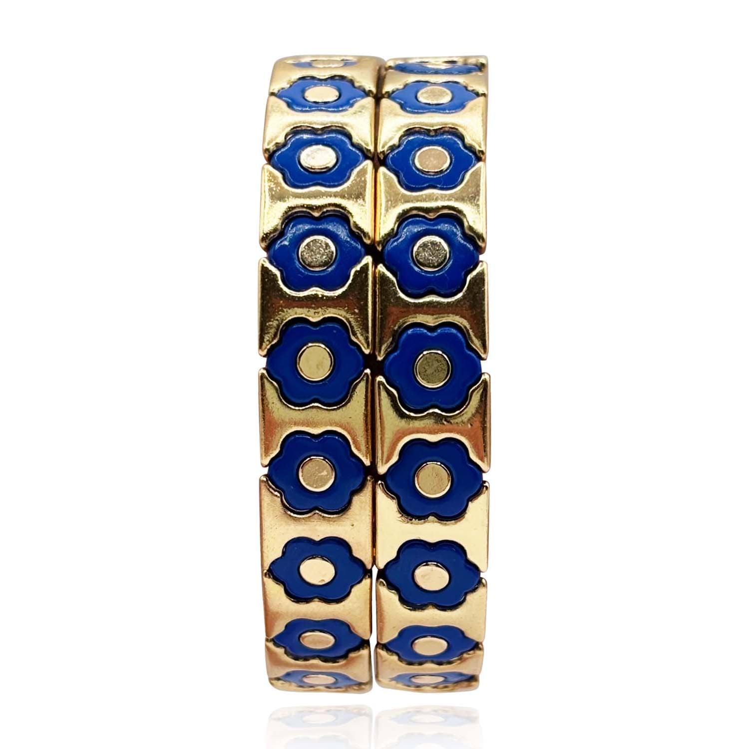 Navy And Gold Enamel Two-Strand Elasticized Bracelets