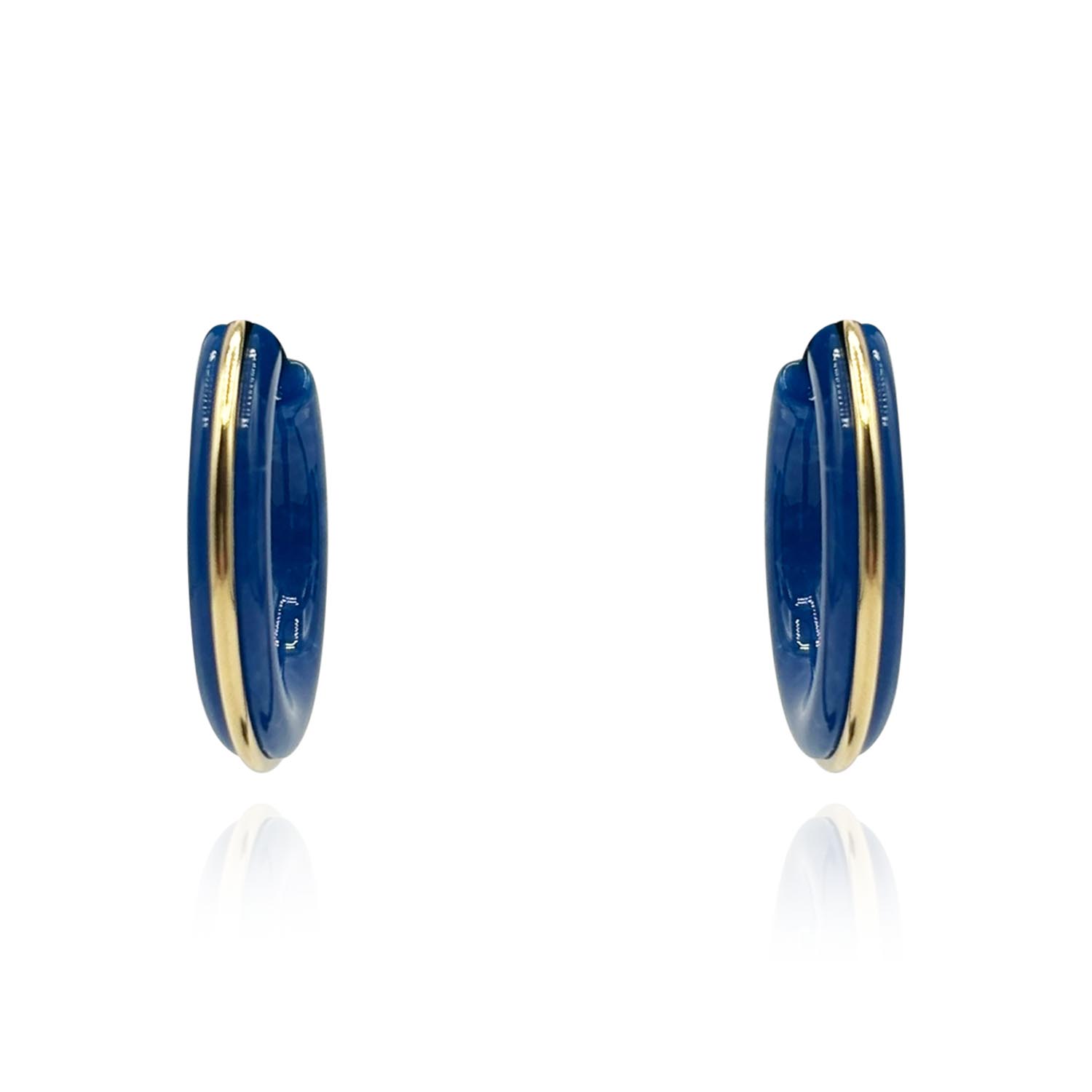 Navy Resin Hoop Earrings With Gold Stripe