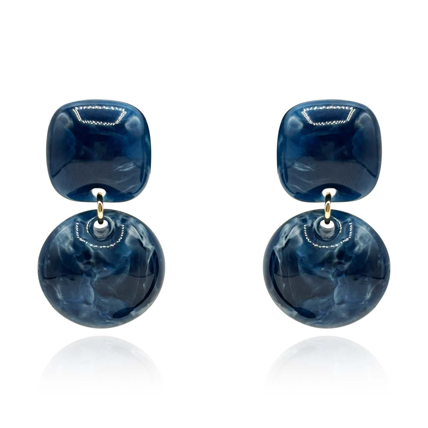 Navy Small Resin Clip-On Drop Earrings
