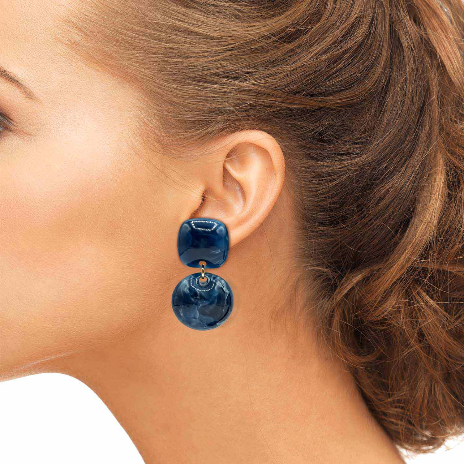 Navy Small Resin Clip-On Drop Earrings