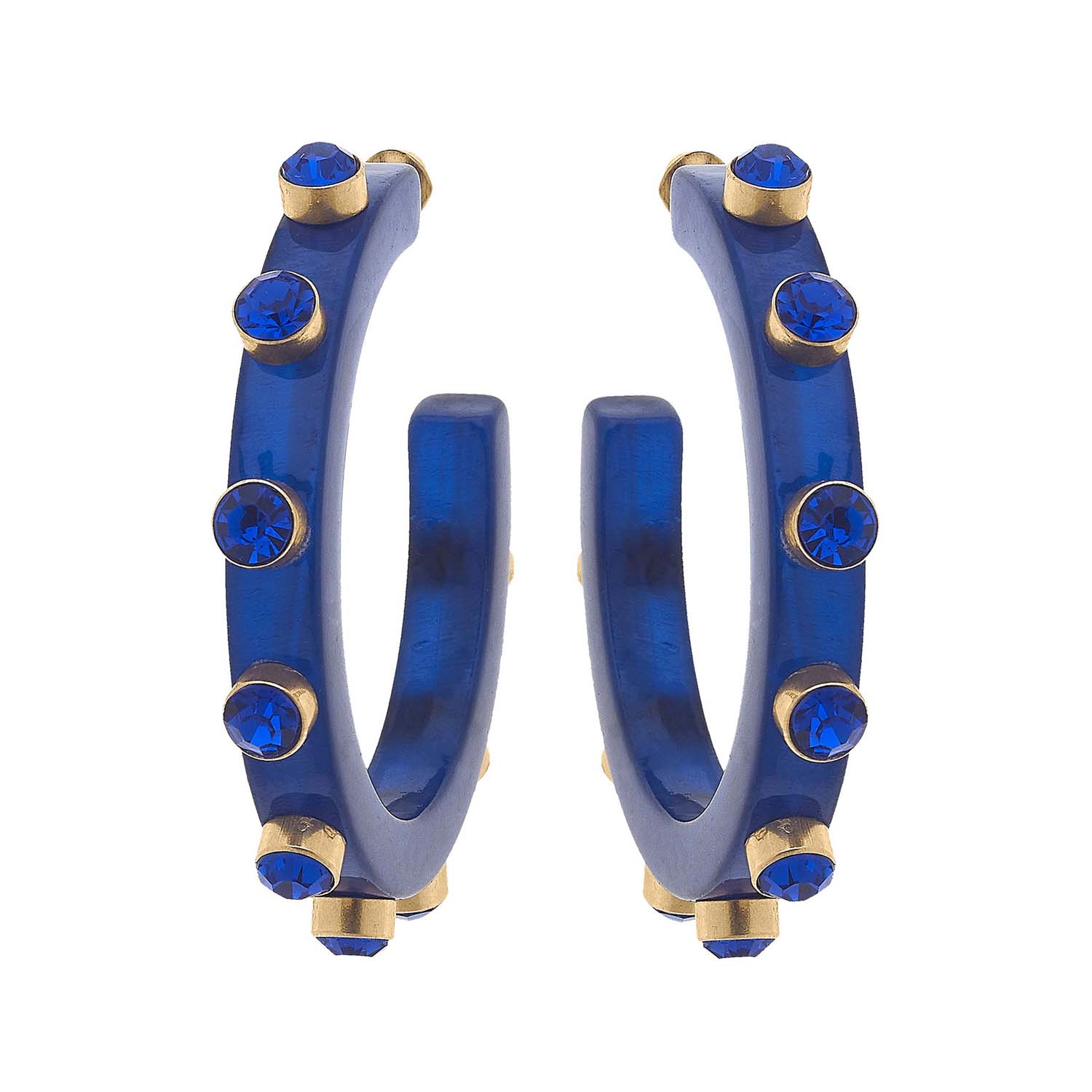 Navy Translucent Resin Hoop Earrings With Sapphire Crystal Accents