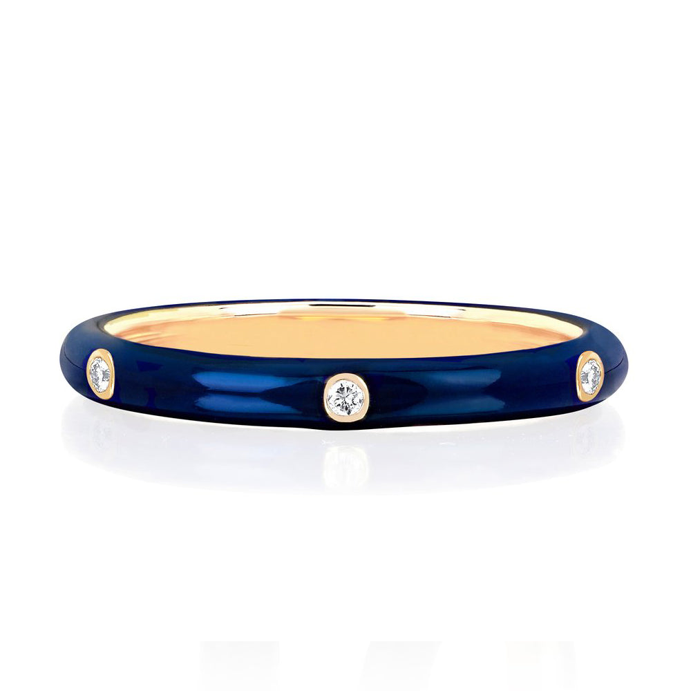 Gold Diamond Navy Enamel Stacked Ring