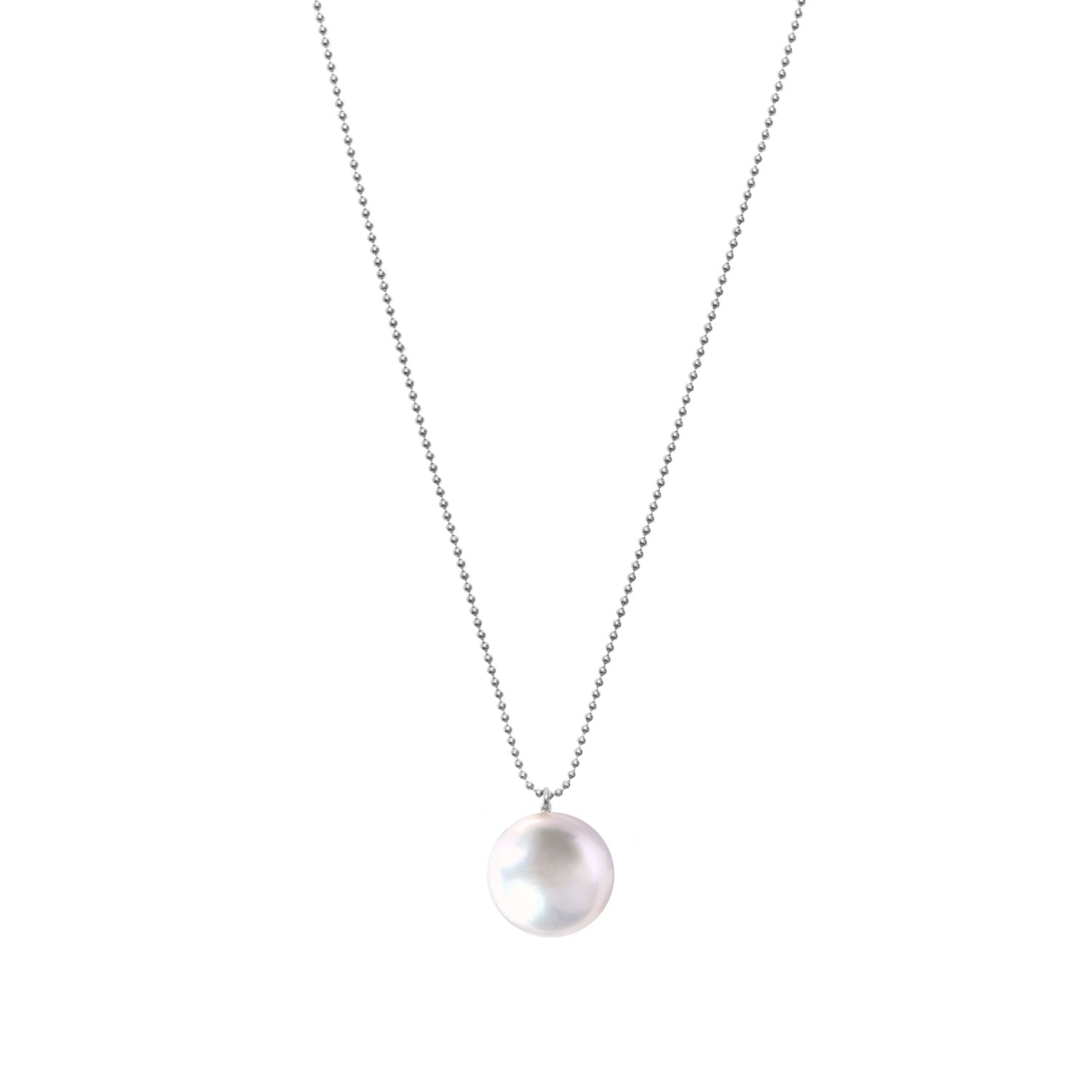 Orbis White Pearl Pendant Necklace - Silver