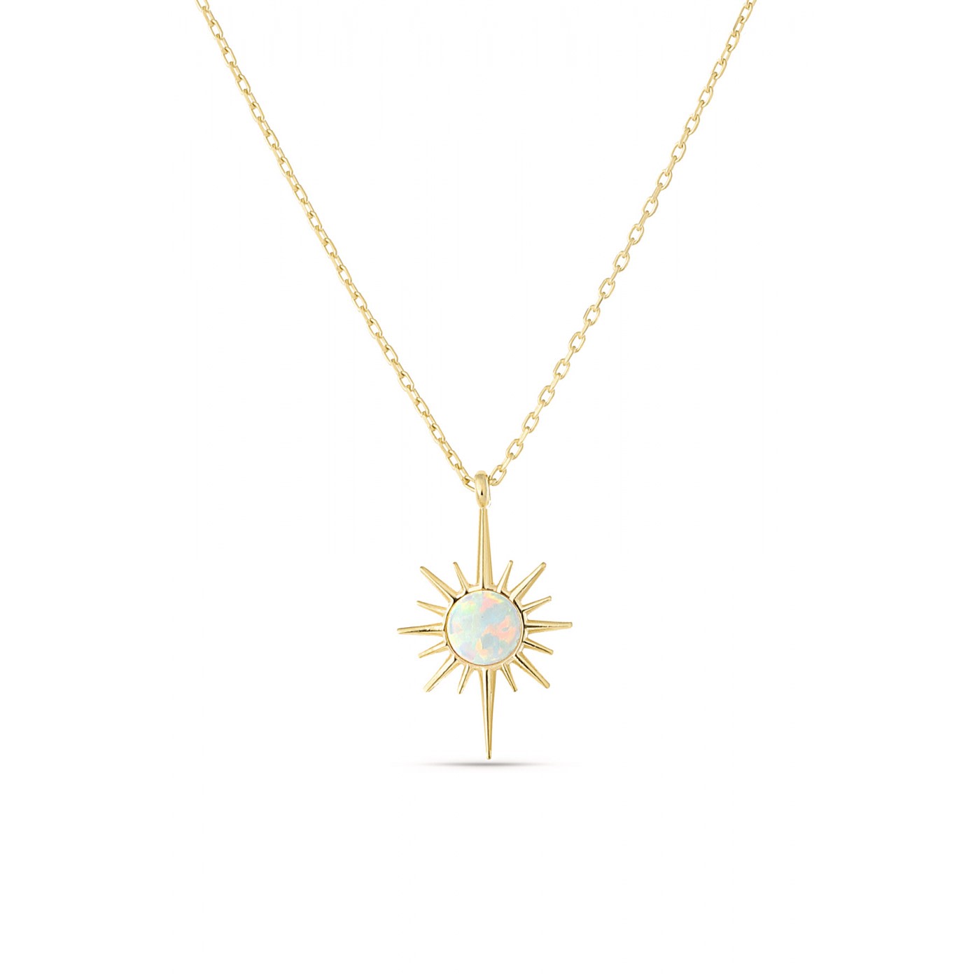 White Opal Northernstar Sterling Silver Pendant Necklace - Gold