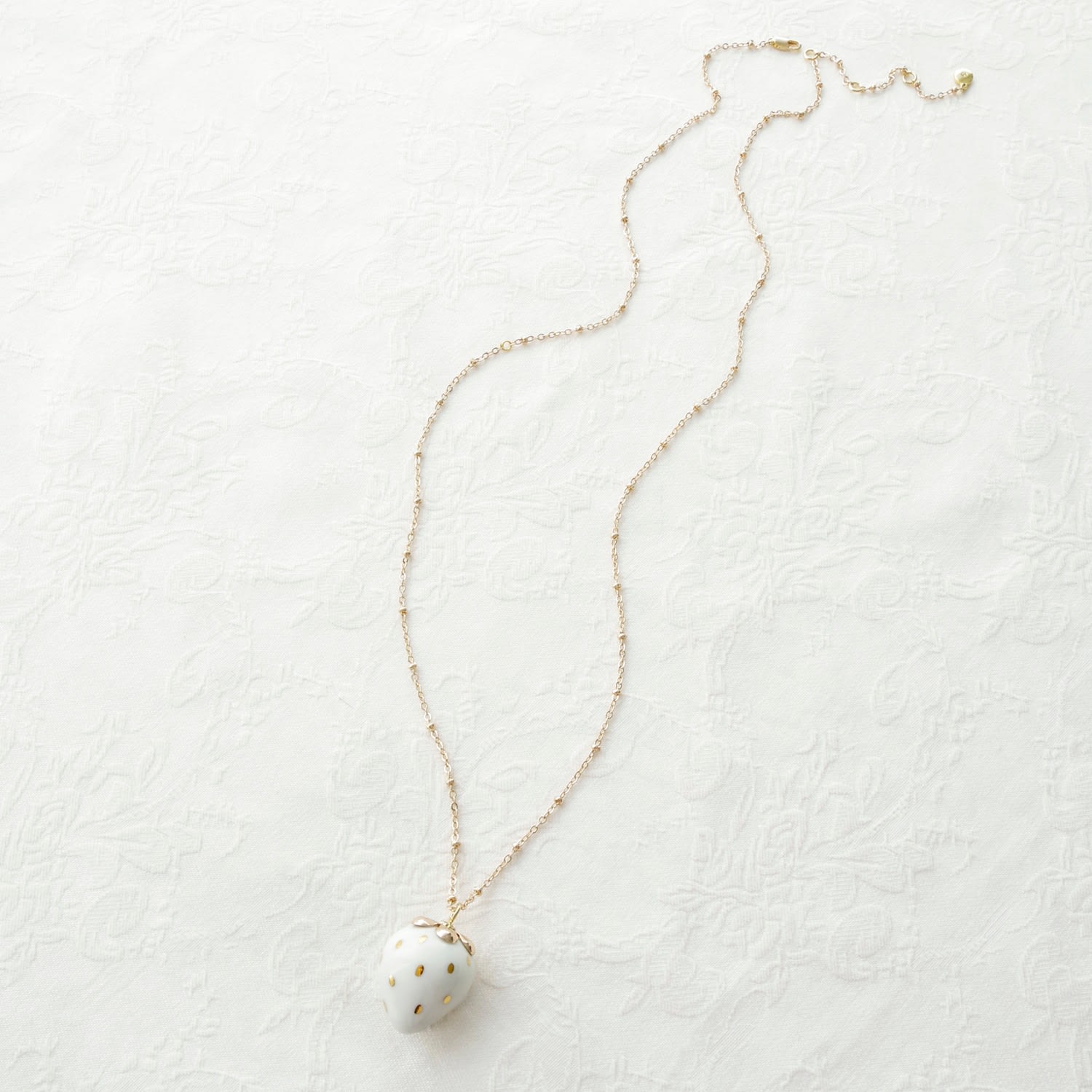 Golden White Porcelain Strawberry Necklace