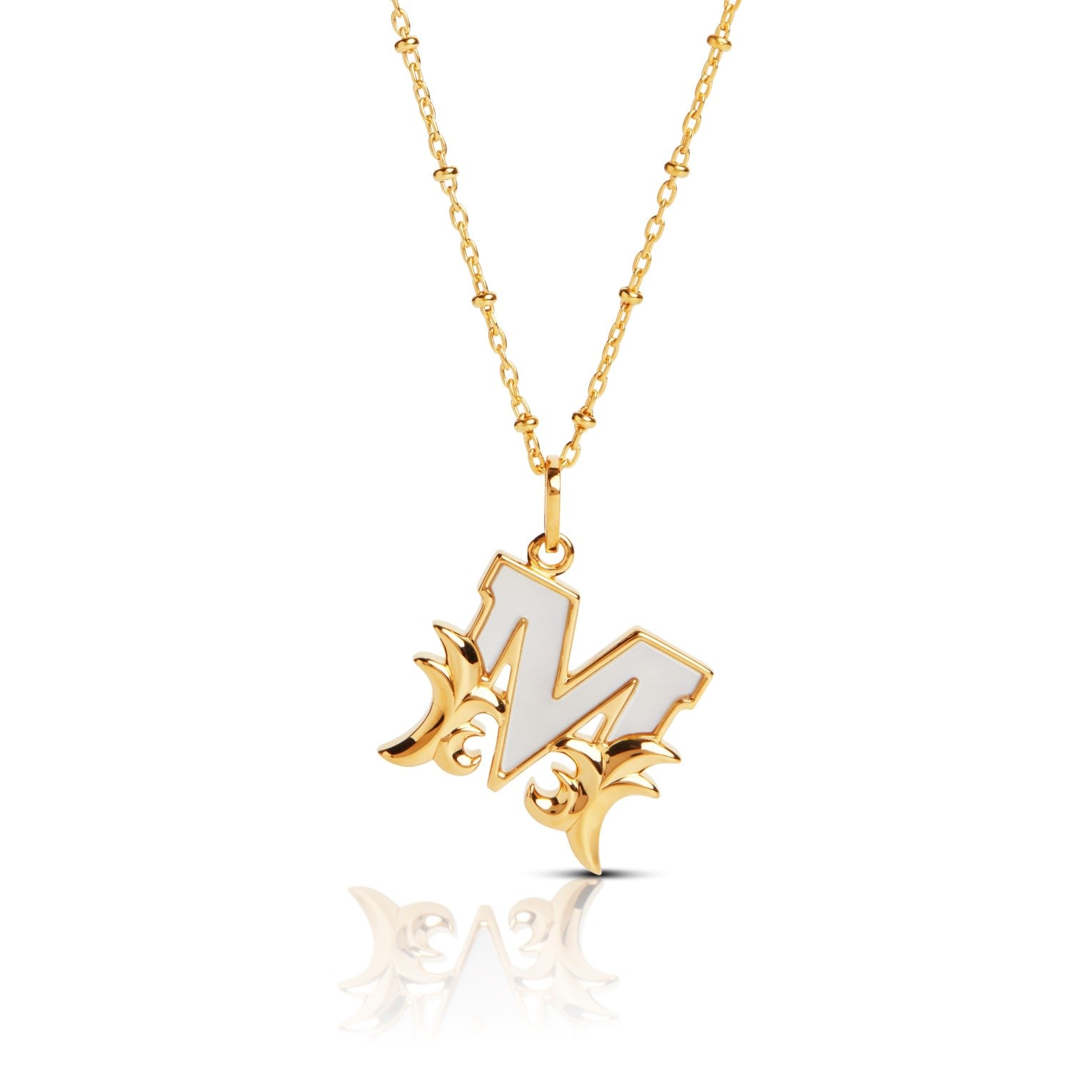 Gold Plated M Initial Necklace With Mother Of Pearl