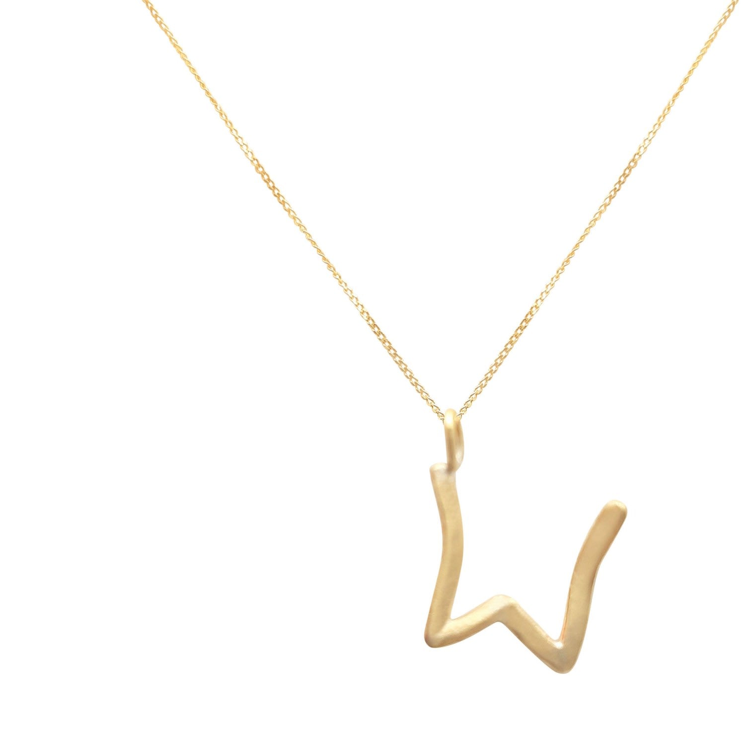 Solid Gold Letter W Pendant Necklace