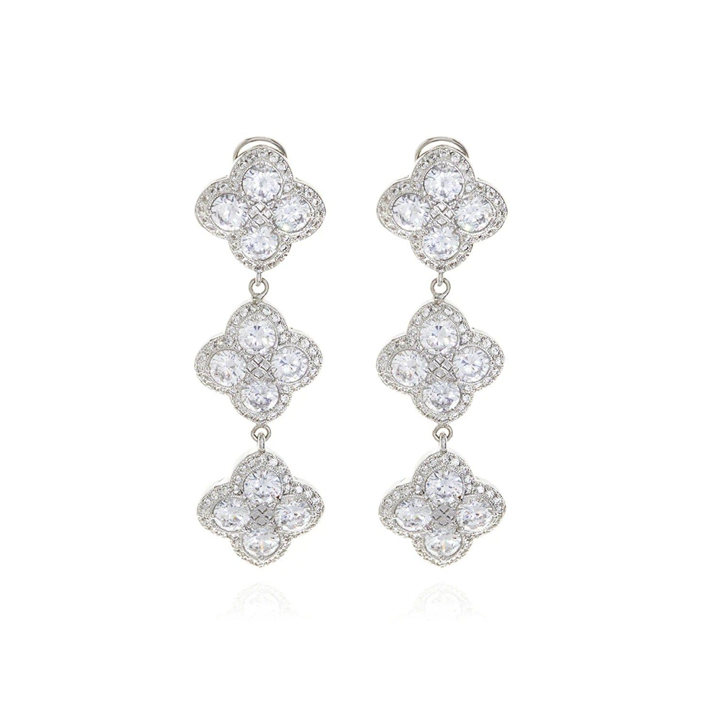 Silver Chandelier Diamond Flower Long Earrings