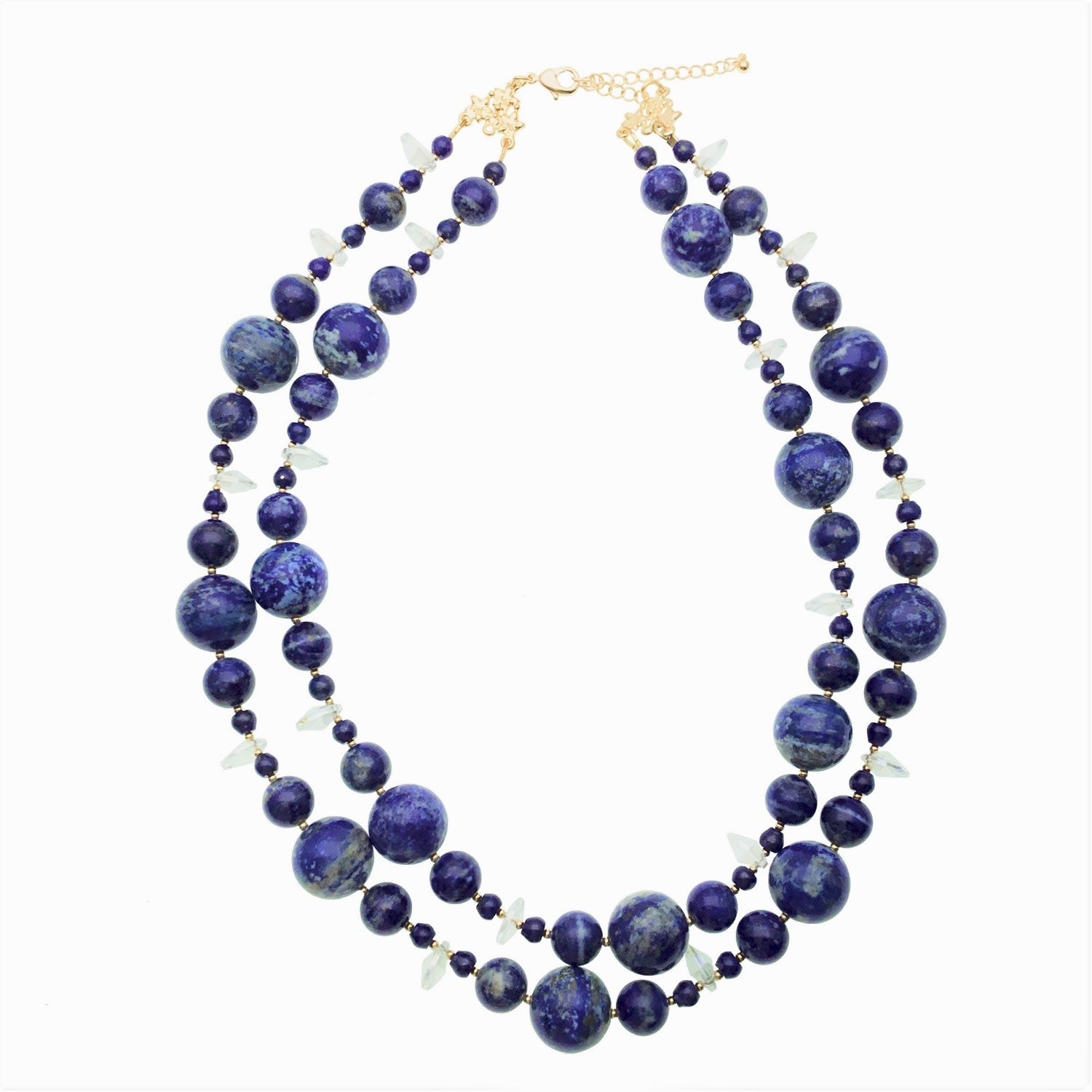 Natural Lapis With Crystals Double Strands Necklace