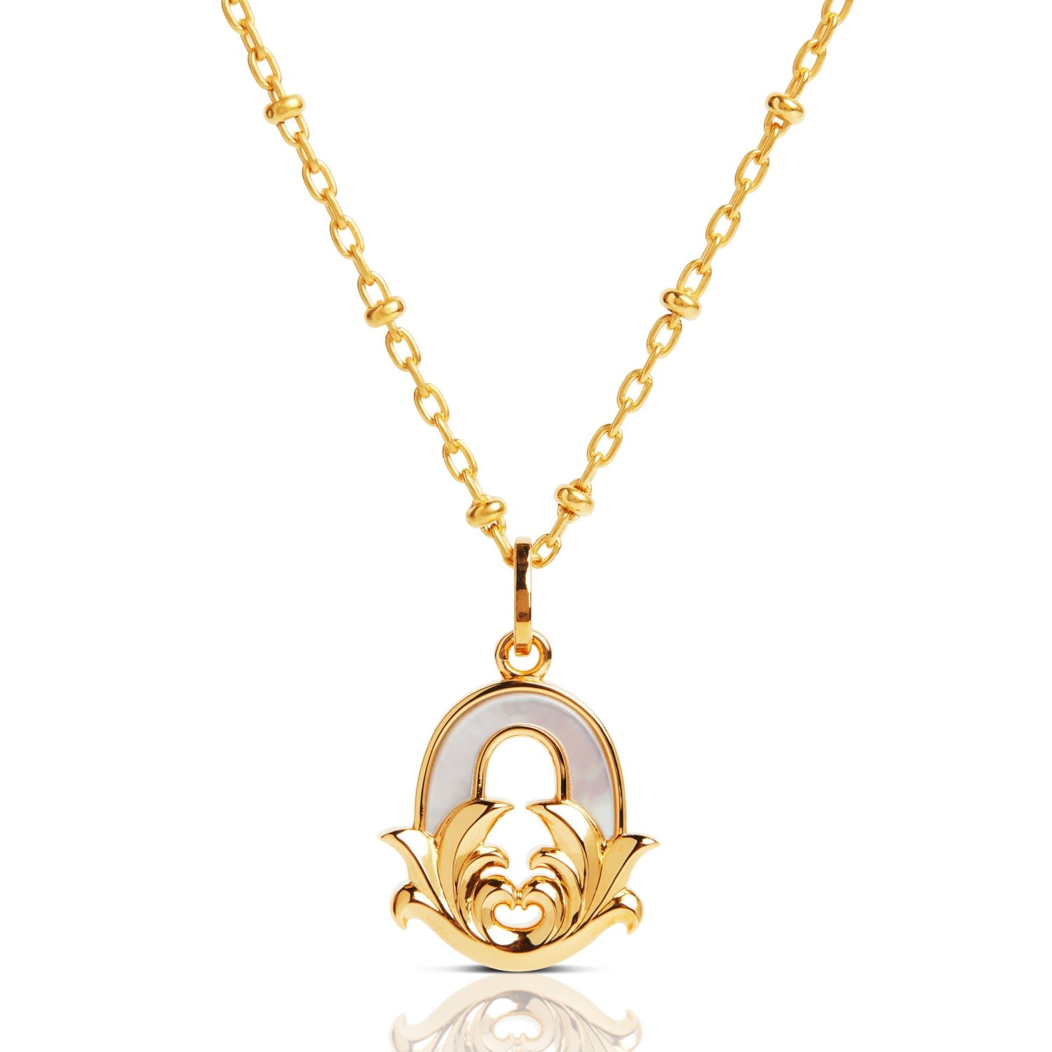Gold Plated O Initial Necklace With Mother Of Pearl