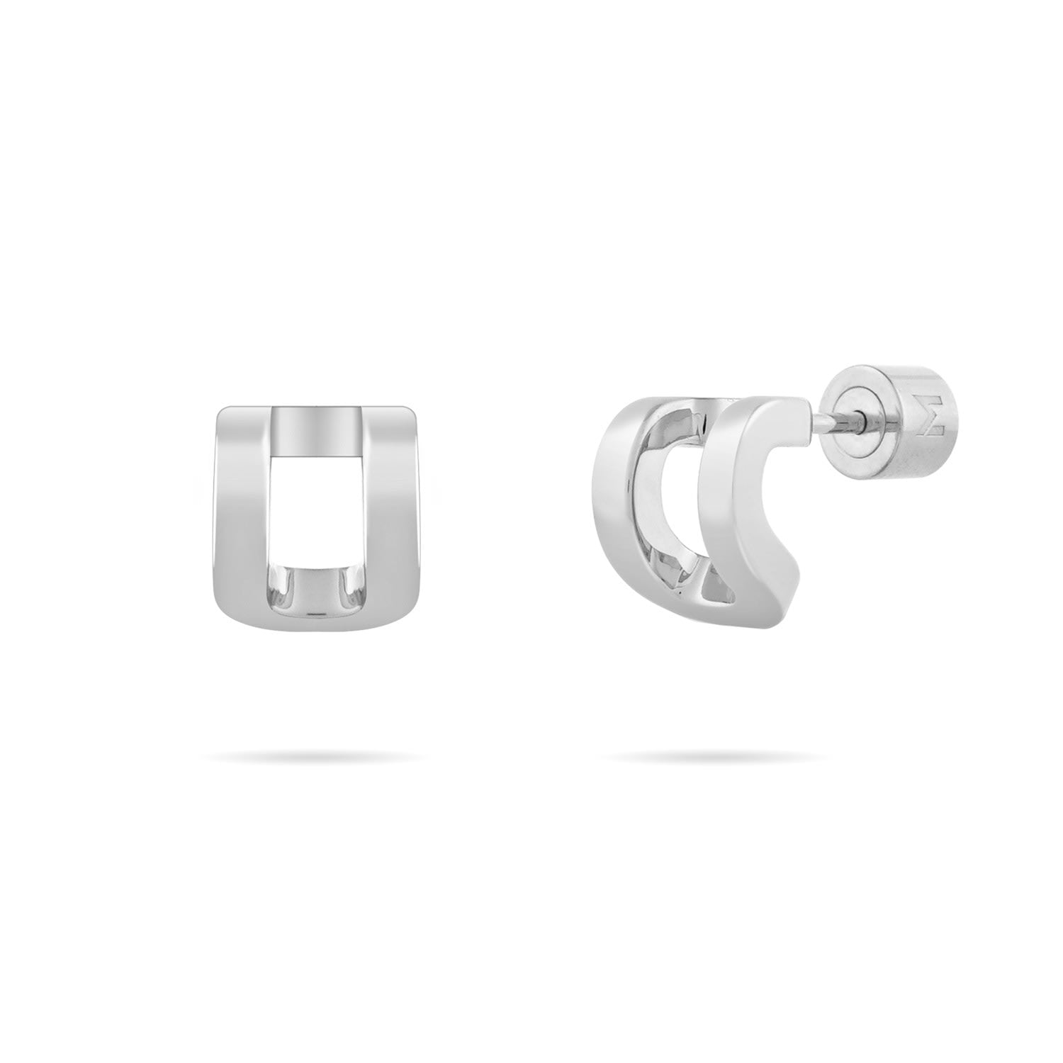 Curved Rectangle Stud Earrings - Silver