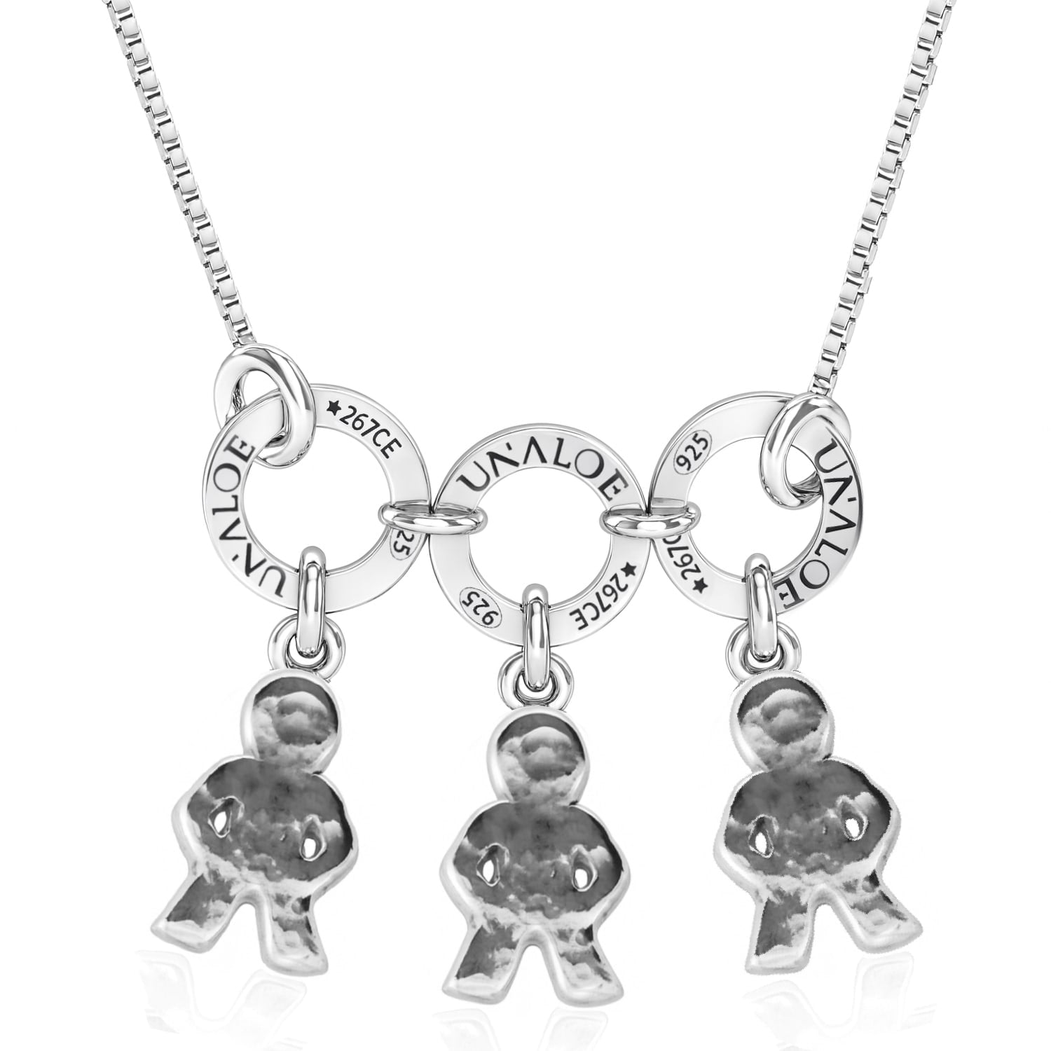 Necklace With Three Baby Charms In Sterling Silver - Elegant Jewelry For Women