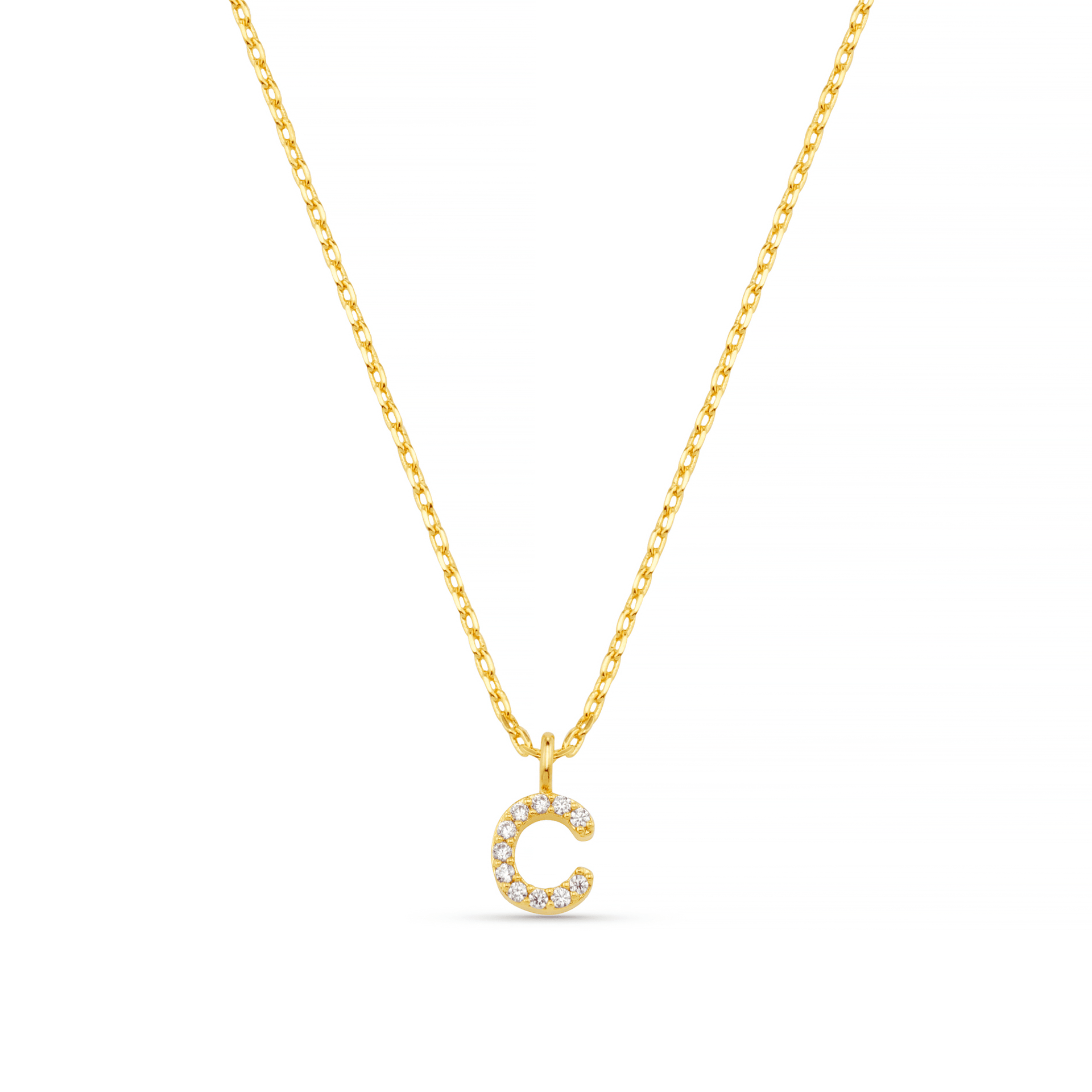C Pave Initial Charm Necklace