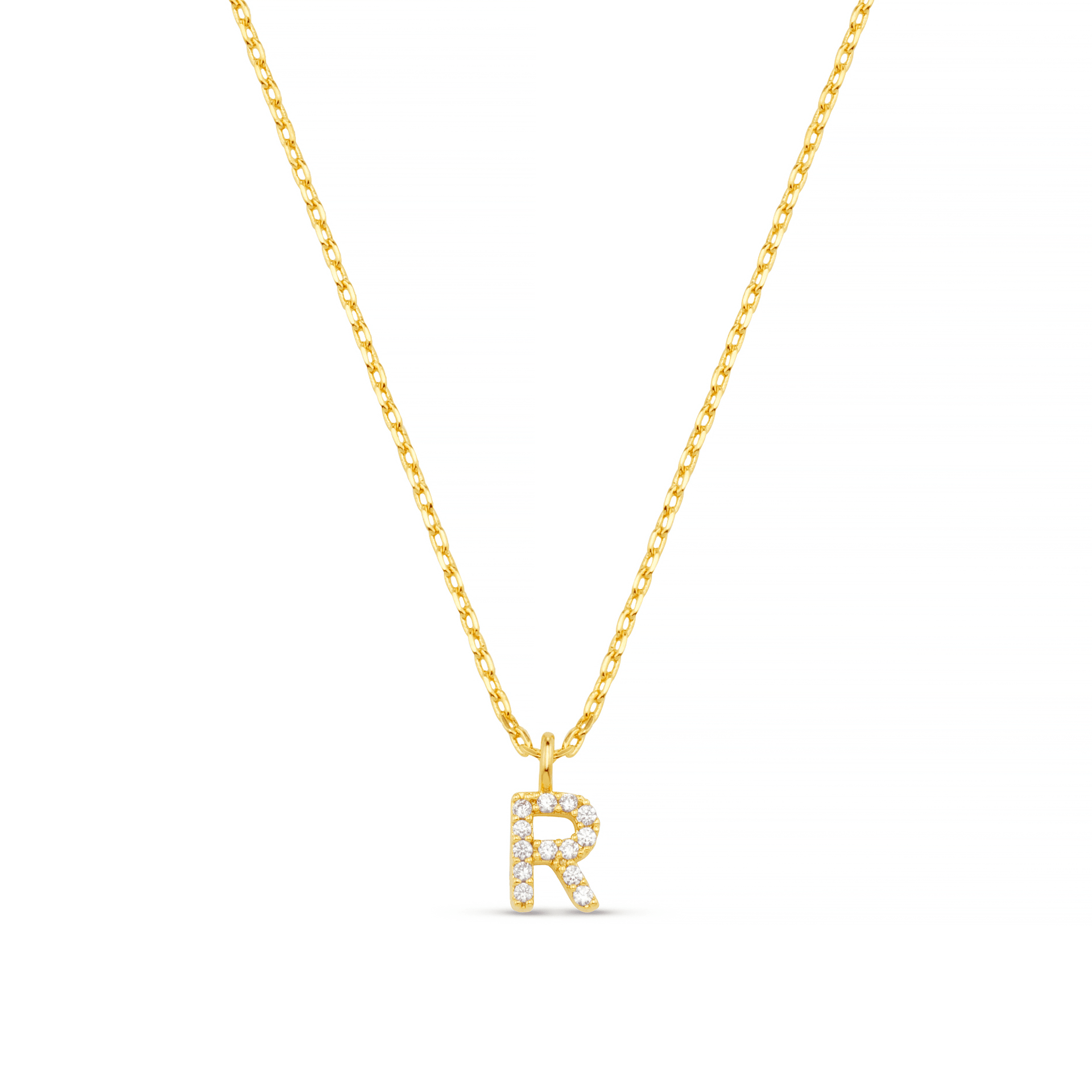 R Pave Initial Charm Necklace