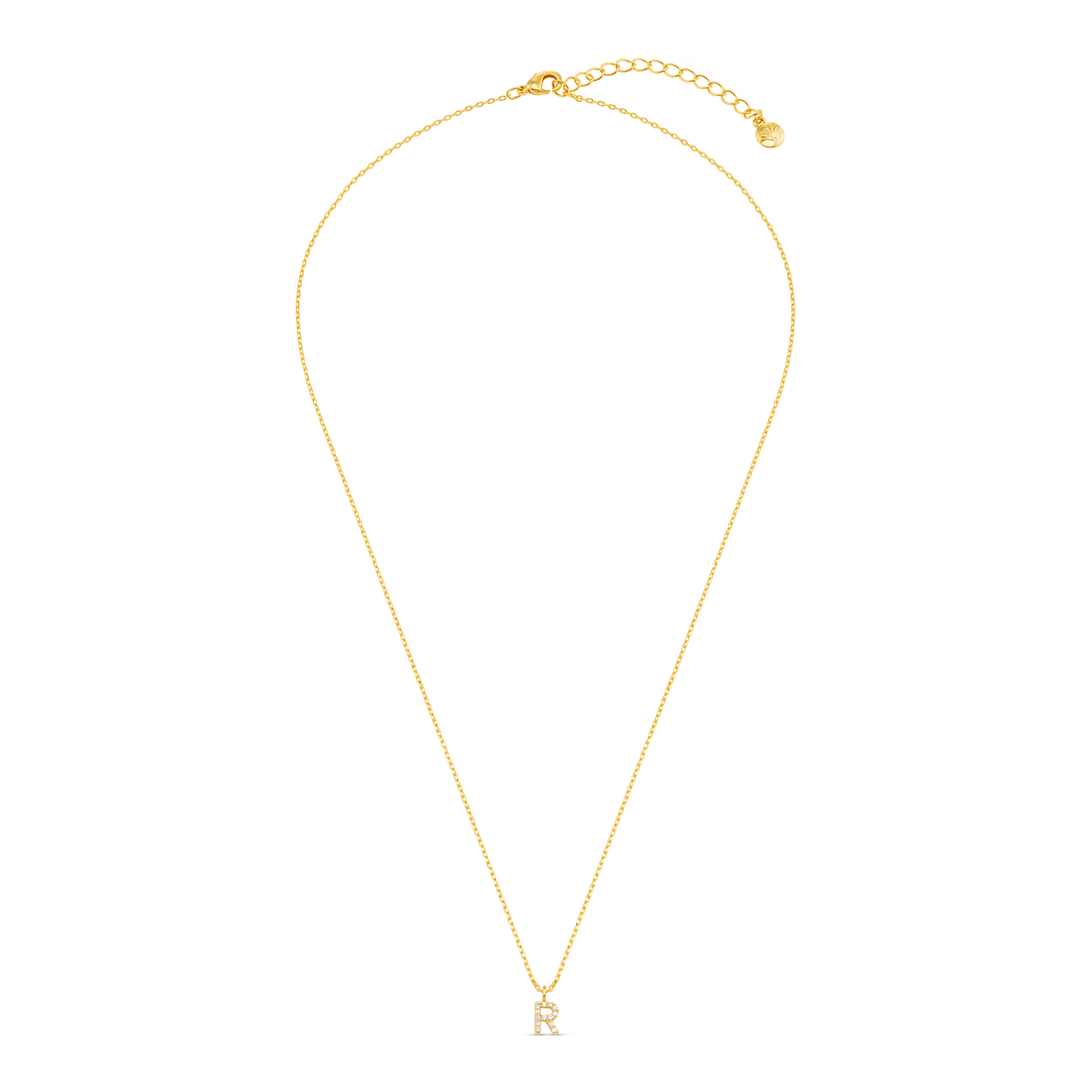 R Pave Initial Charm Necklace