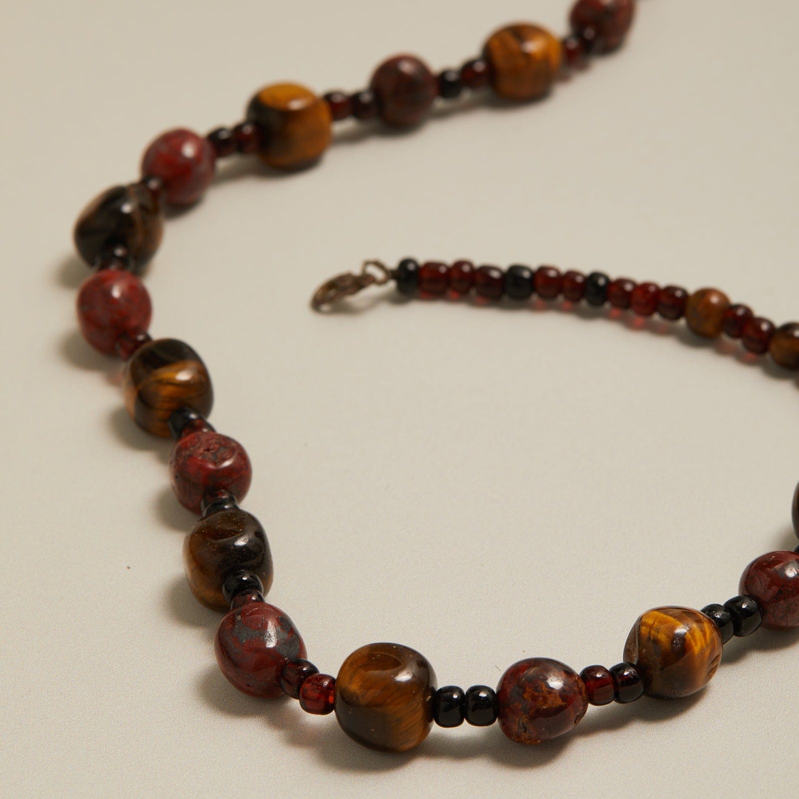 Vintage Tigers Eye & Garnet Bead Necklace