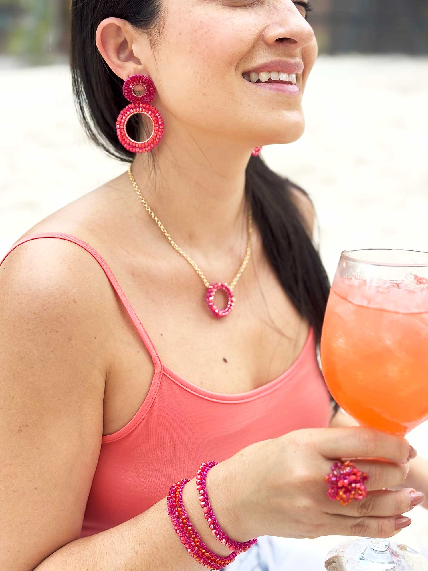Neon Fuchsia Ellie Handmade Crochet Necklace