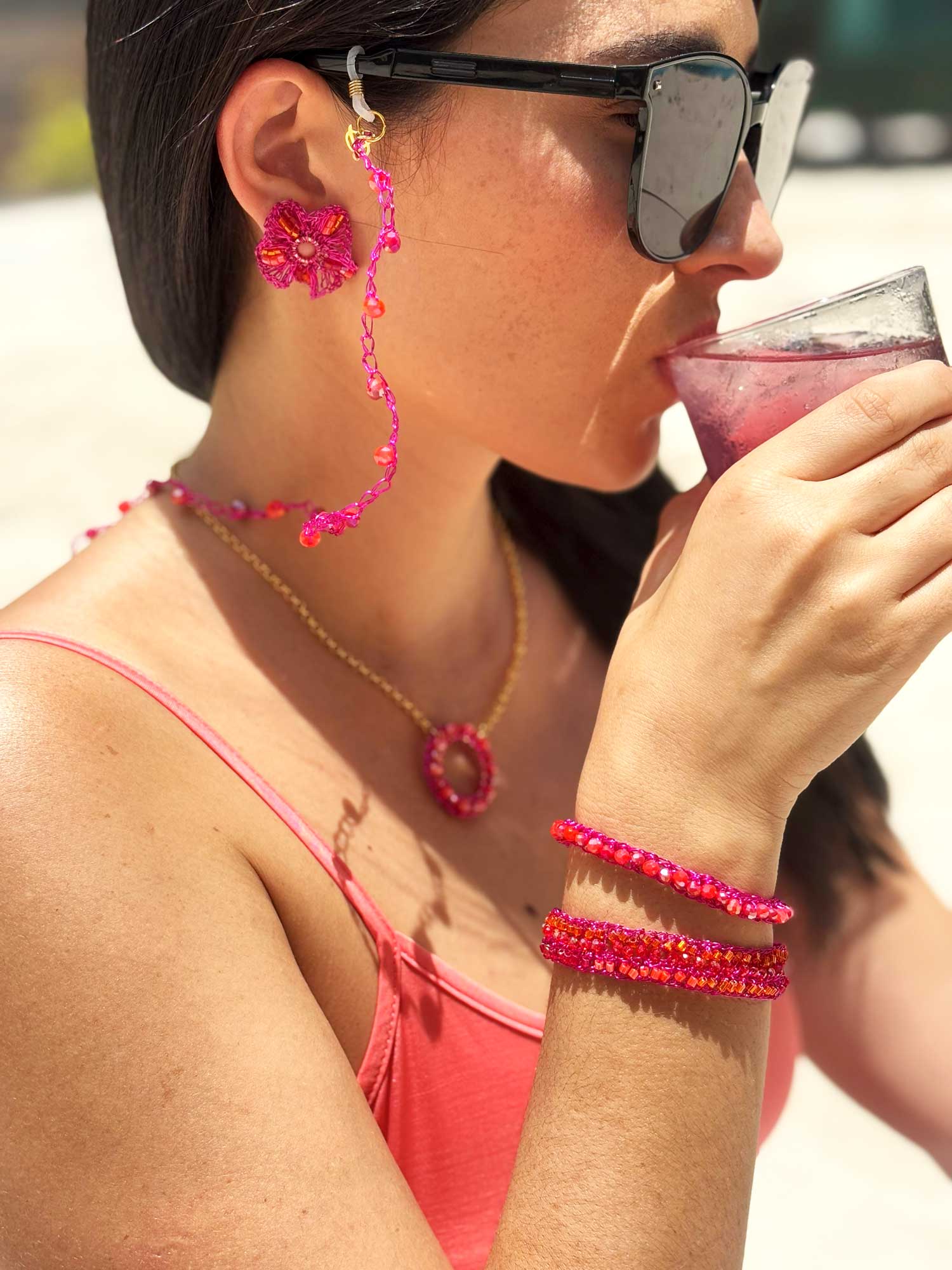 Neon Fuchsia Mix Ziggy Handmade Crochet Bracelet
