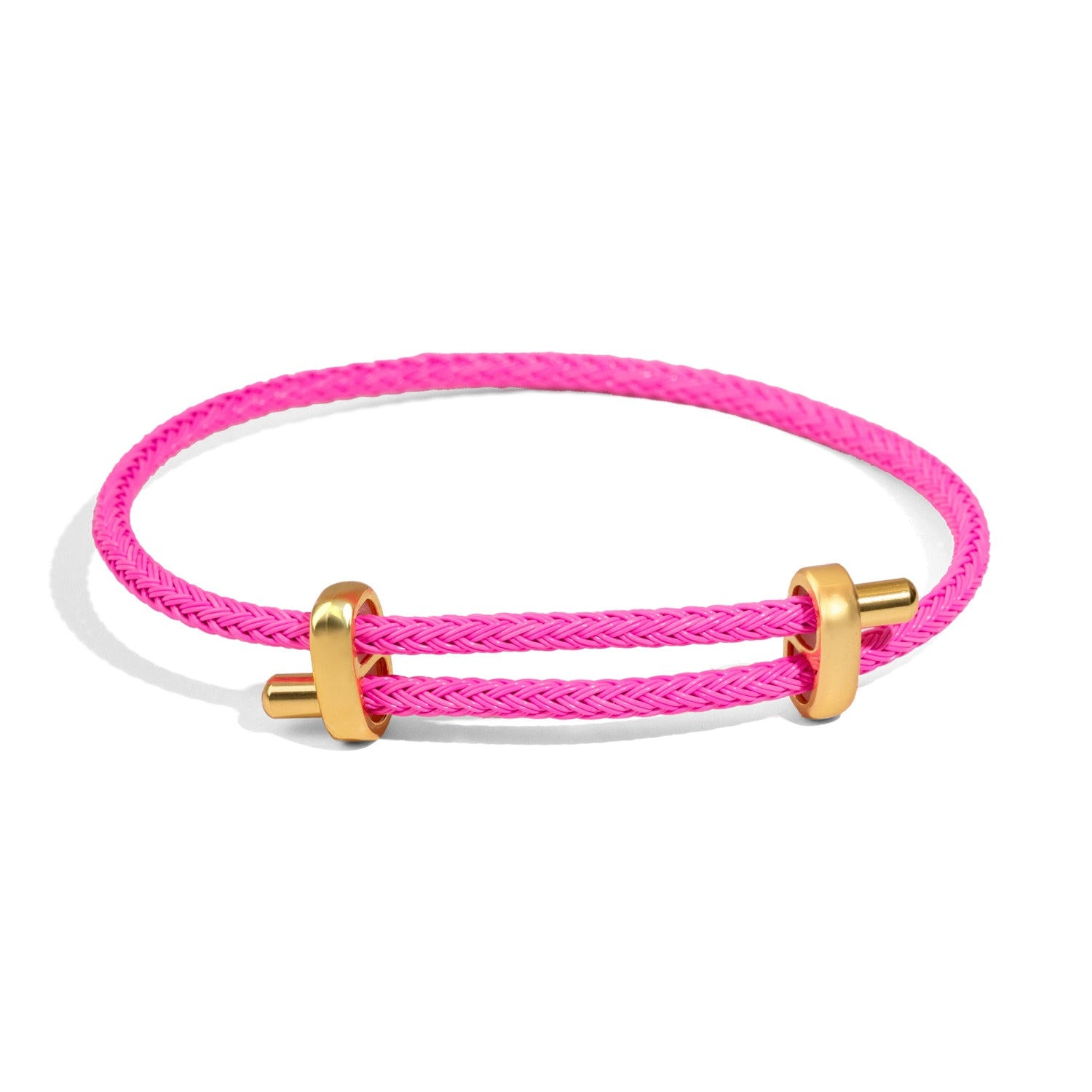 Neon Pink Glow Adjustable Gold Rope Bracelet - Pink