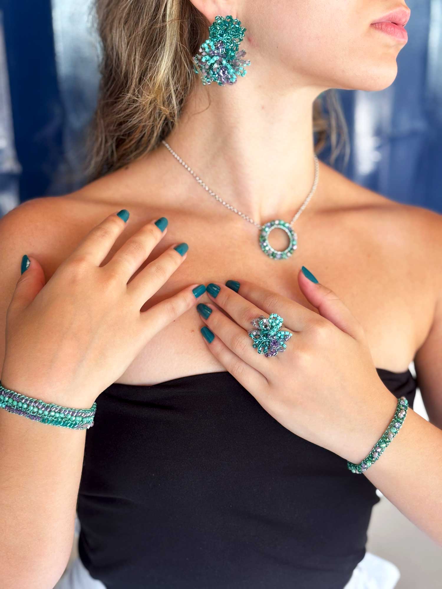 Neon Turquoise Mix Molly Handmade Crochet Bracelet