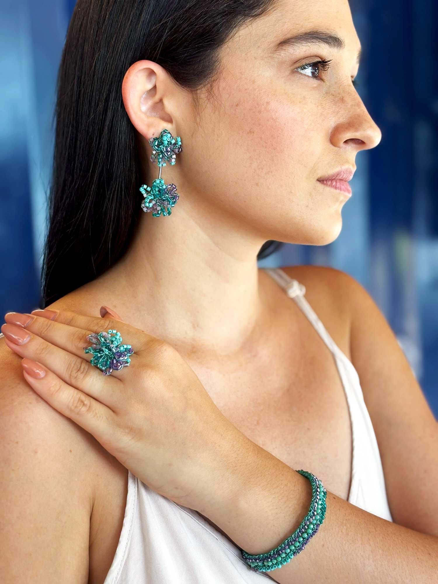 Neon Turquoise Mix Ziggy Handmade Crochet Bracelet