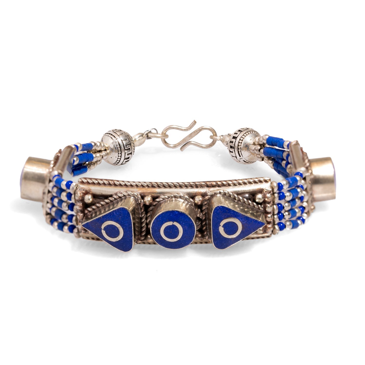 Nepal Design Lapis Lazuli & Silver Bohemian Bracelet - Blue