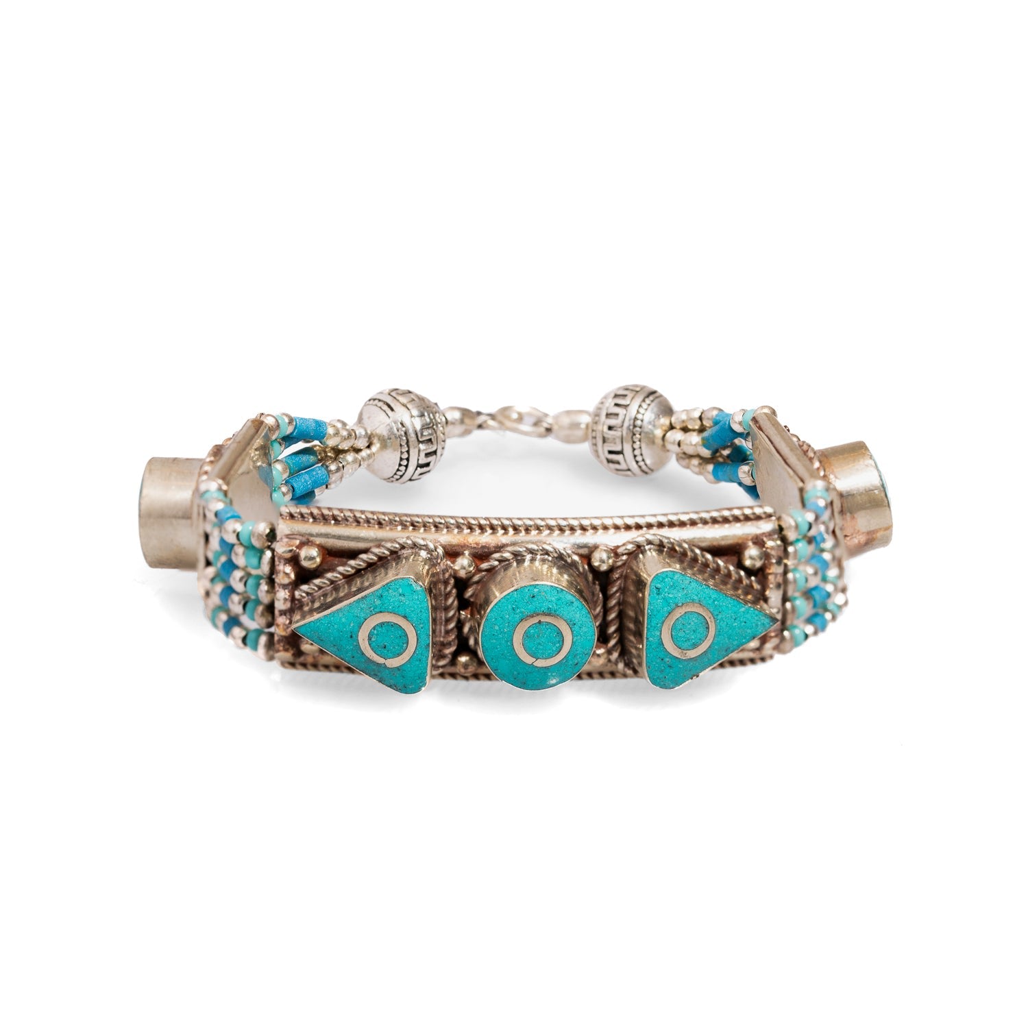 Nepal Design Turquoise & Silver Bohemian Bracelet - Turquoise
