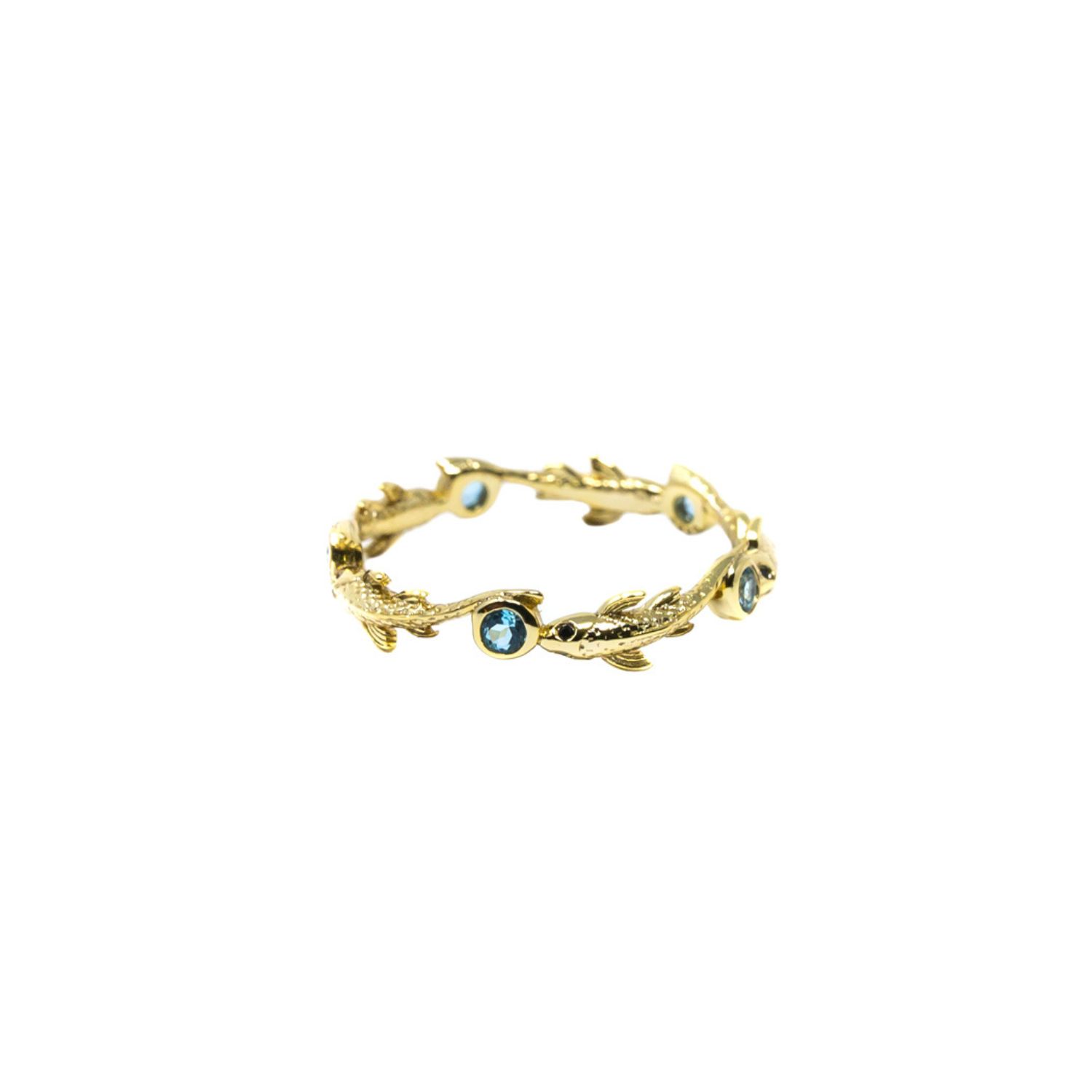 Eternity Band Neshama Fish Ring- Blue Topaz, Gold