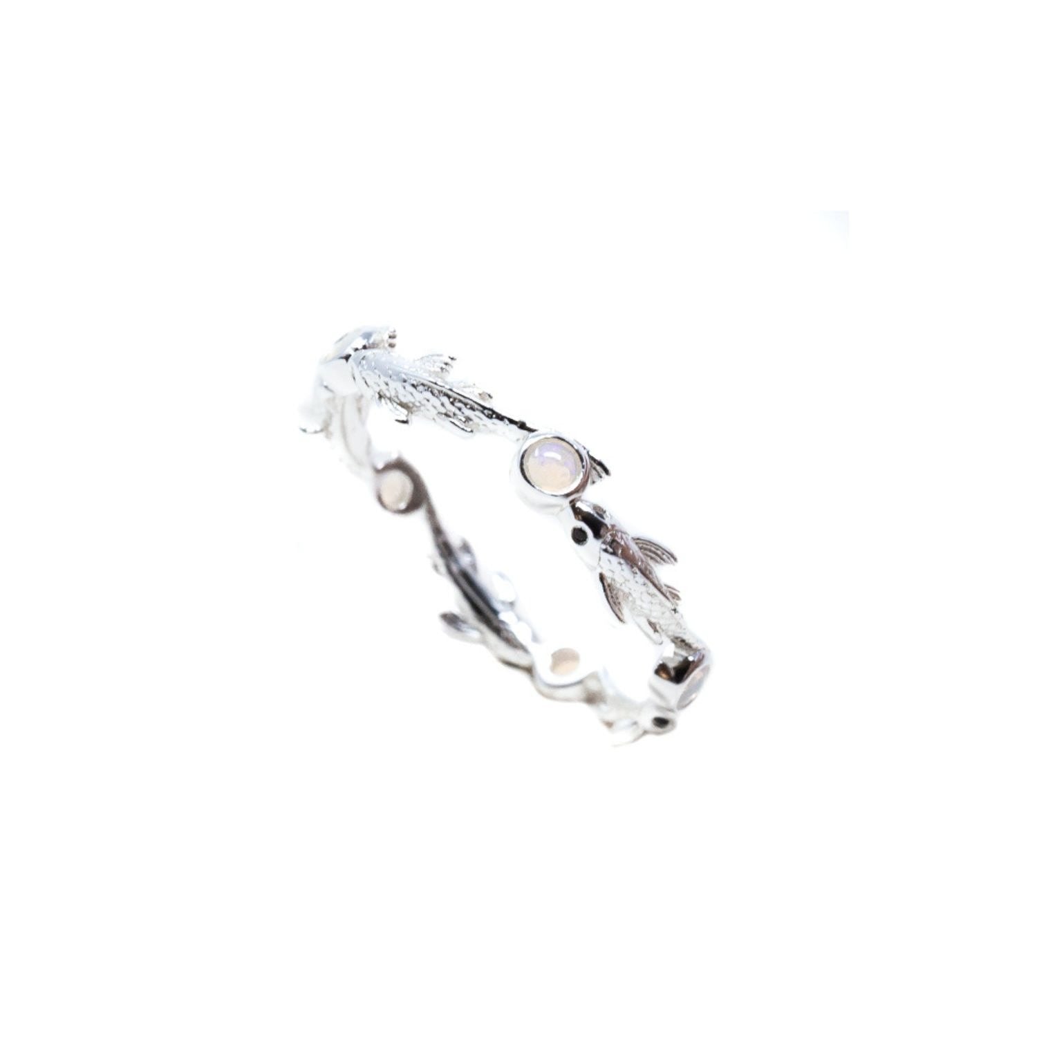 Eternity Neshama Fish Band- Opal- Silver