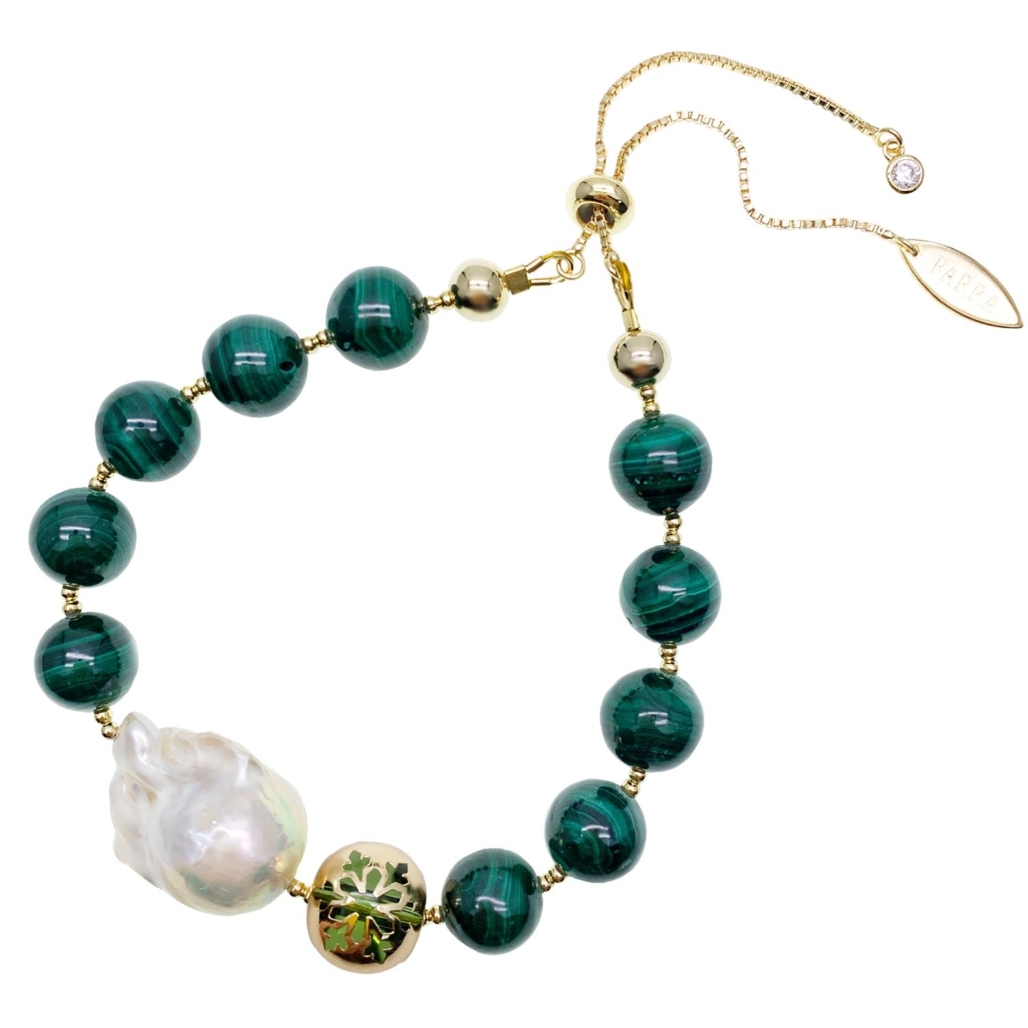 Christmas Malachite With Baroque Pearl Adjustable Bracelet