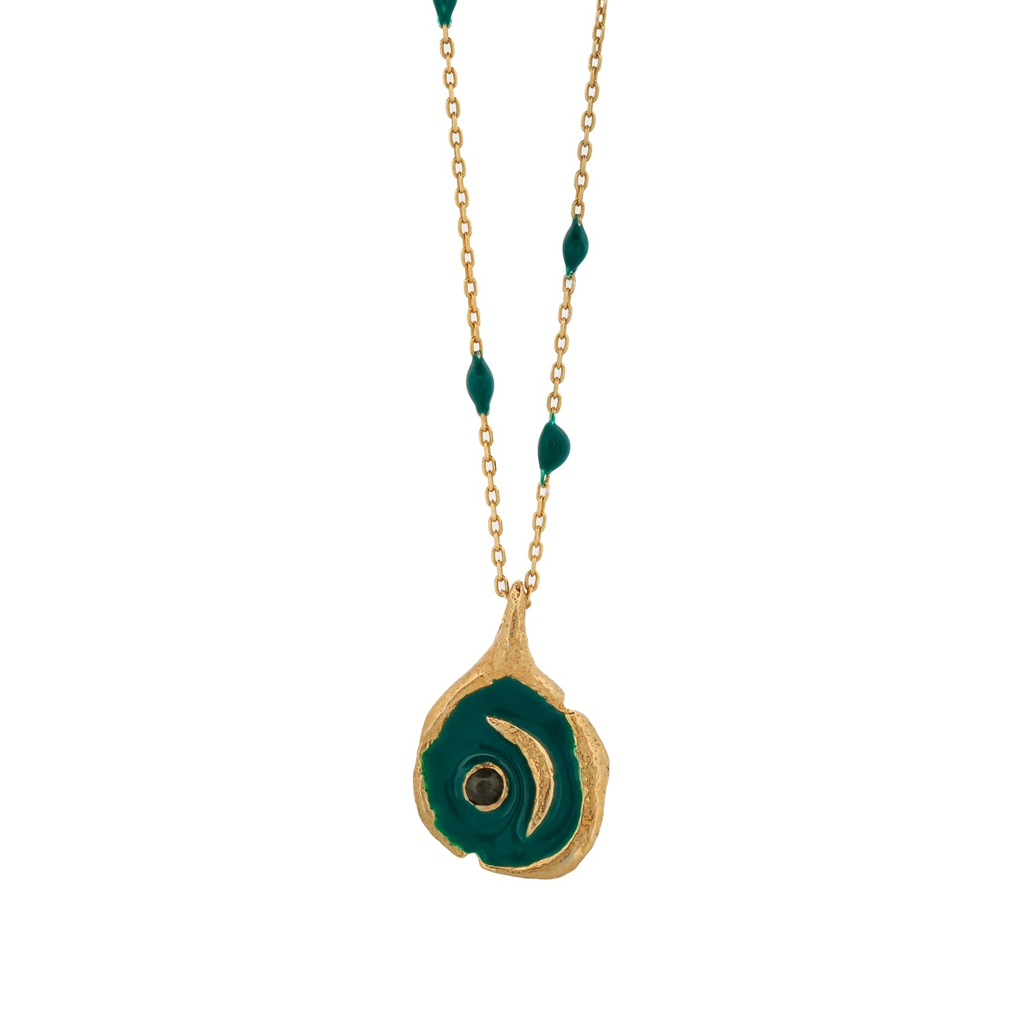 New Beginning Green Moon Enamel Chain Gold Necklace - Green