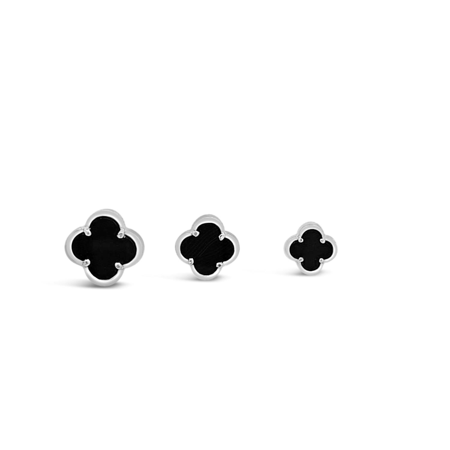 Clover Stud Earring Twelve Mm -Black Agate