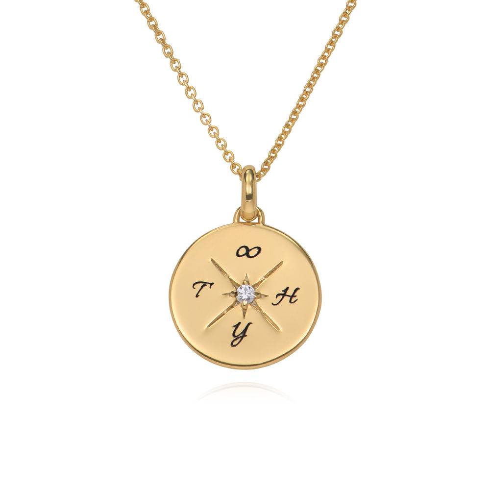 New England Compass Necklace with Cubic Zirconia in 18K Gold Vermeil