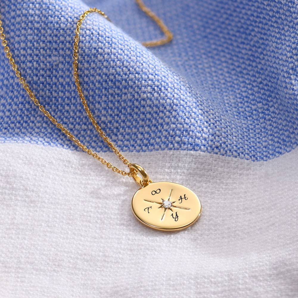 New England Compass Necklace with Cubic Zirconia in 18K Gold Vermeil