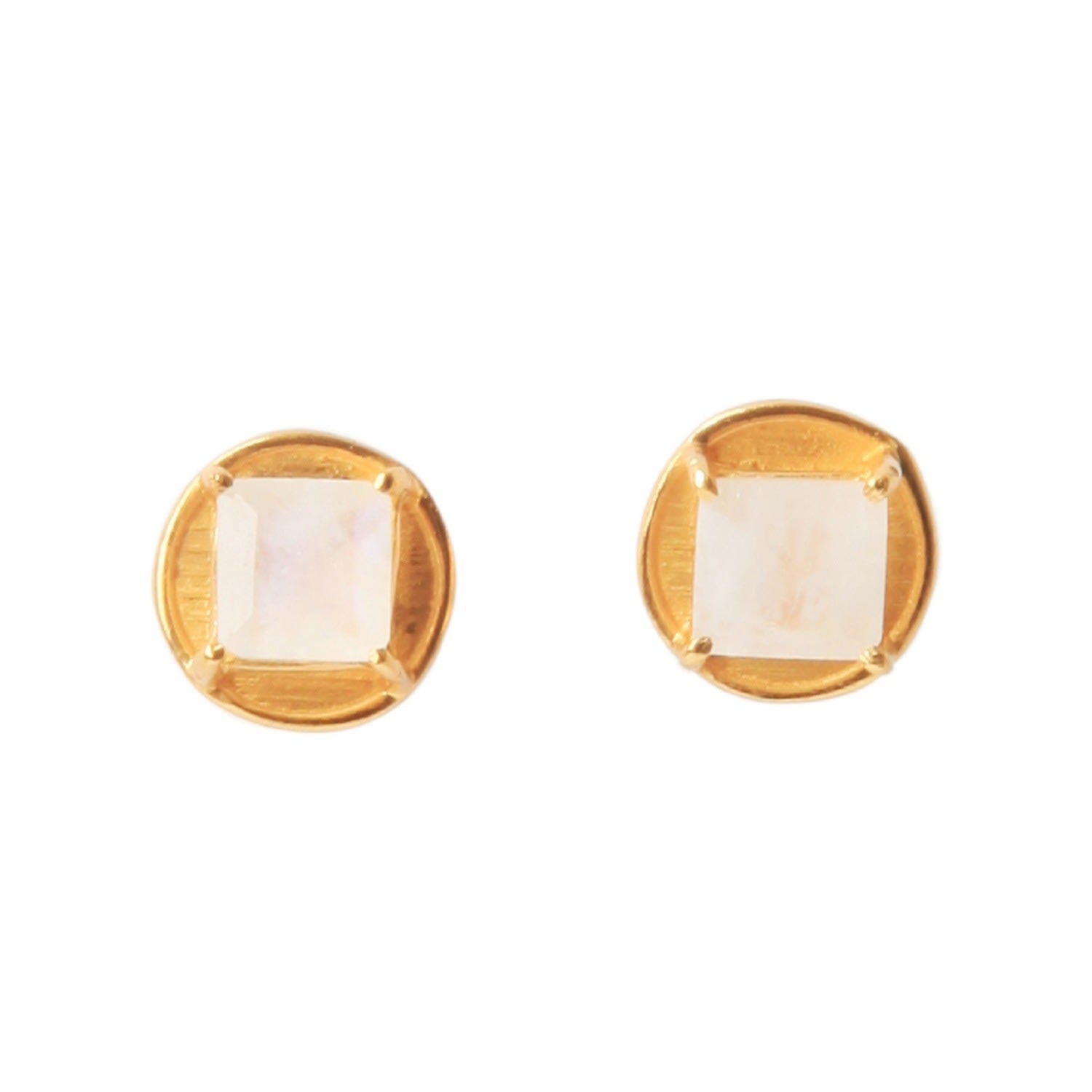 New Mama Gold Vermeil Rainbow Moonstone Stud Earrings