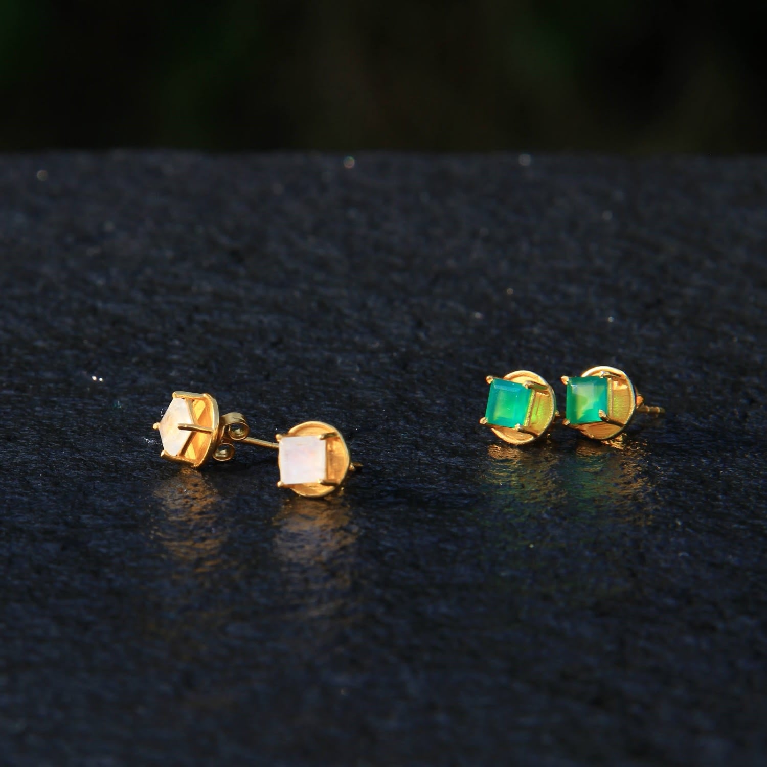 New Mama Gold Vermeil Rainbow Moonstone Stud Earrings