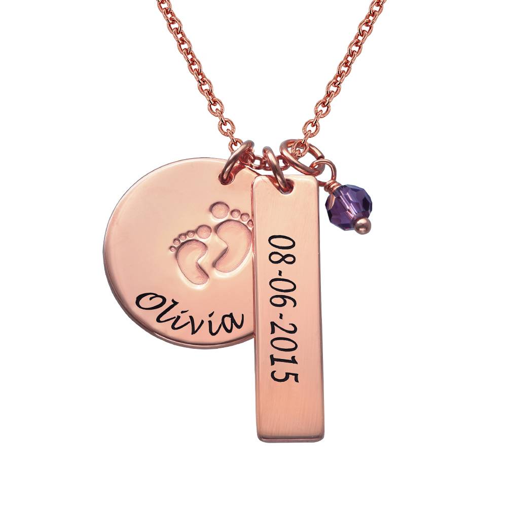 New Mom Jewelry - Baby Feet Charm Necklace with Rose Gold Plating - Engraved Necklace for Mom - Push Present