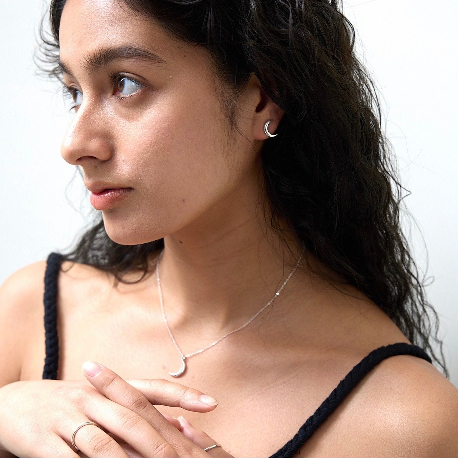 New Moon Earrings,Sterling Silver