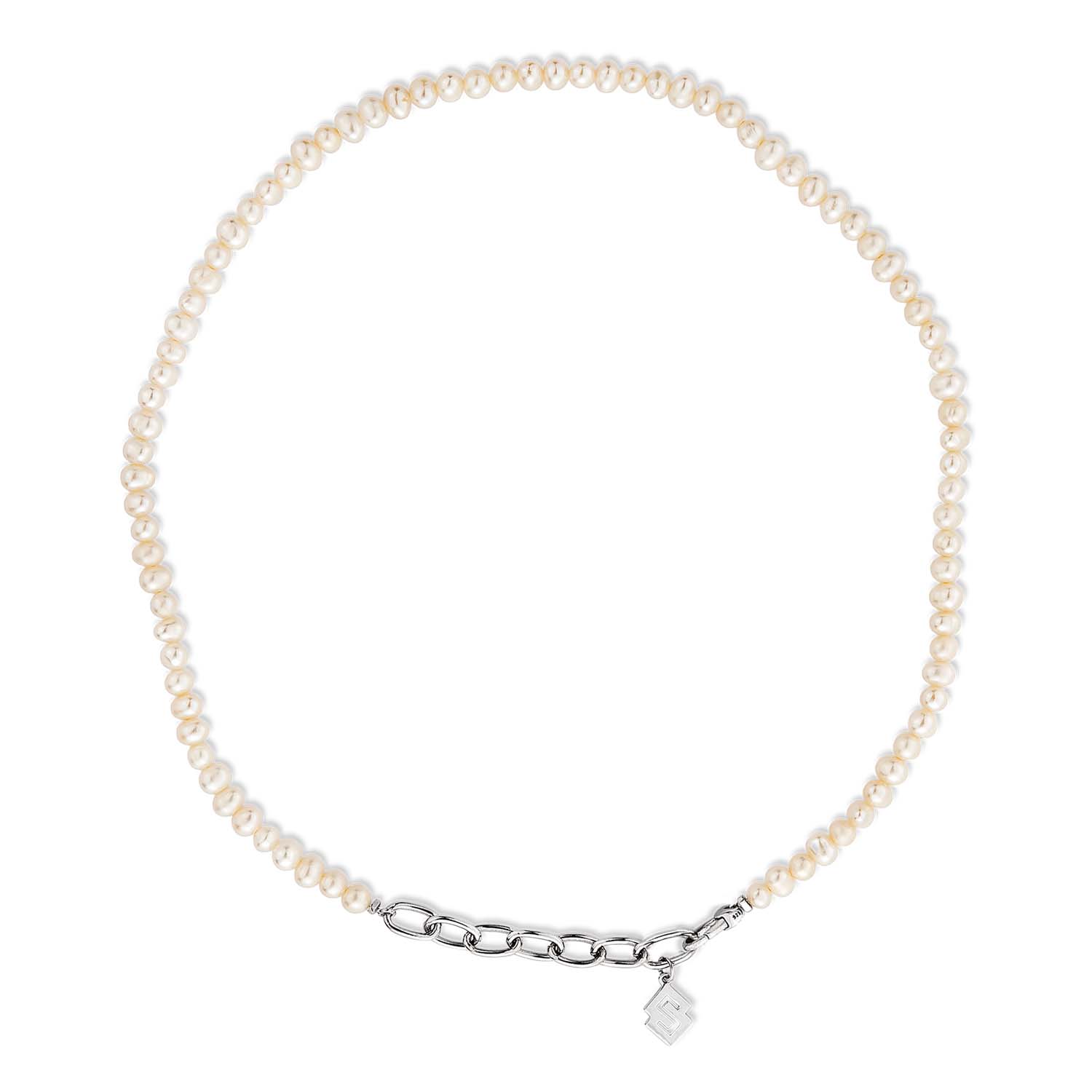 New Moon Necklace With Natural White Pearl In Sterling Silver