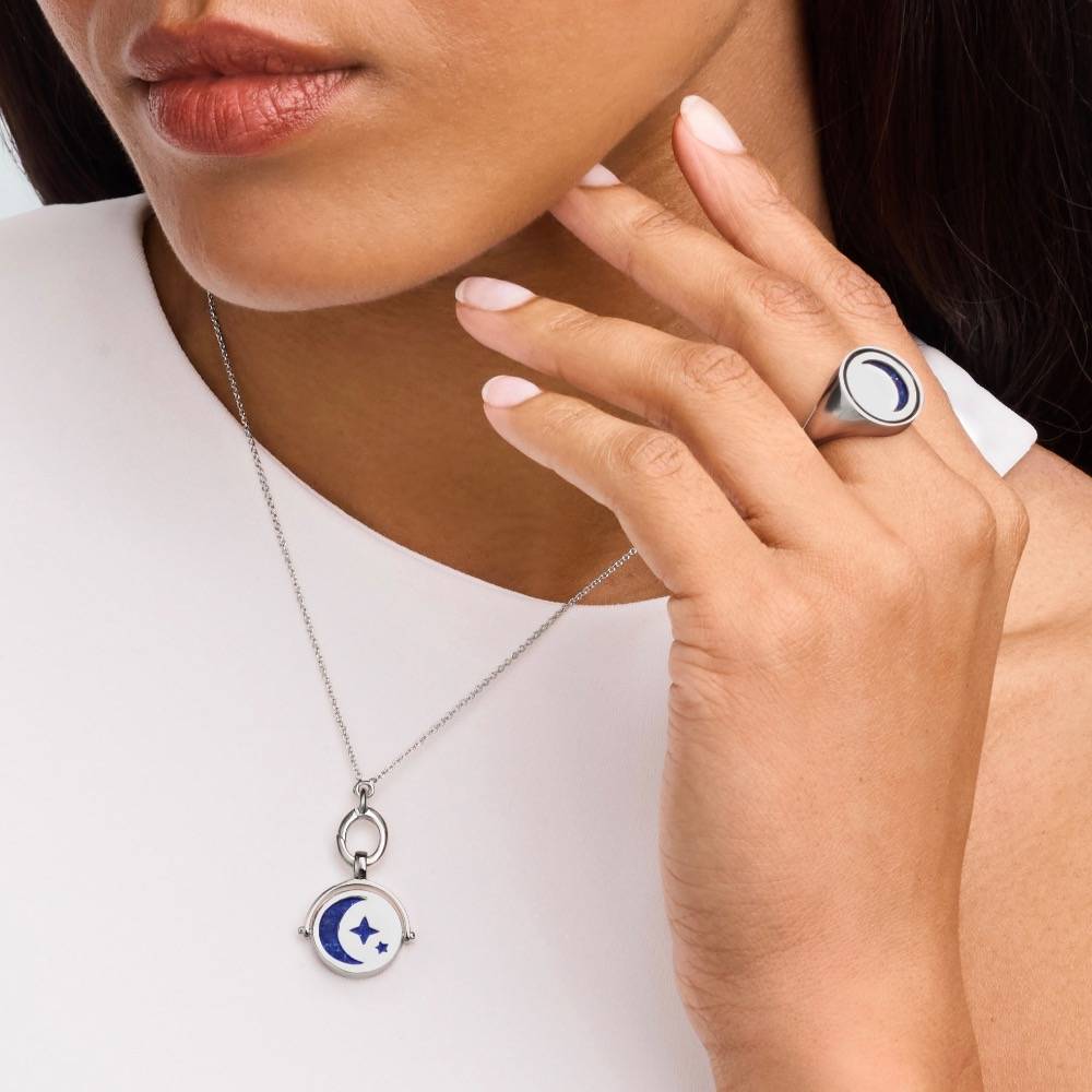 New Moon Spinner Pendant Necklace in Silver