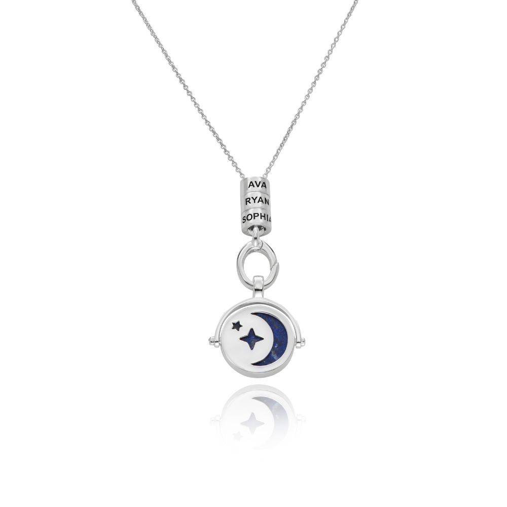 New Moon Spinner Pendant with Engraved Beads in Silver