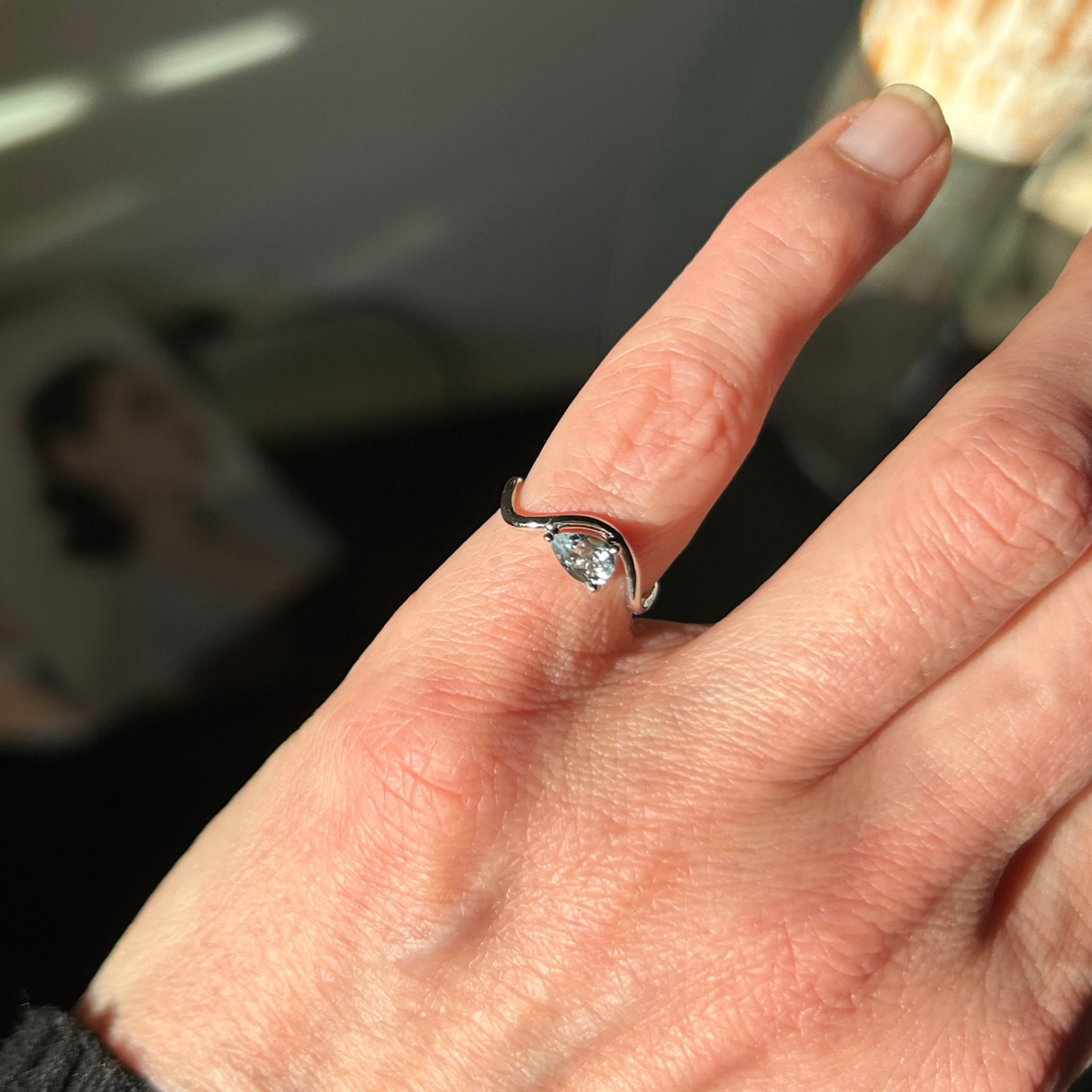 NEW PETITE COMETE PEAR STONE RING