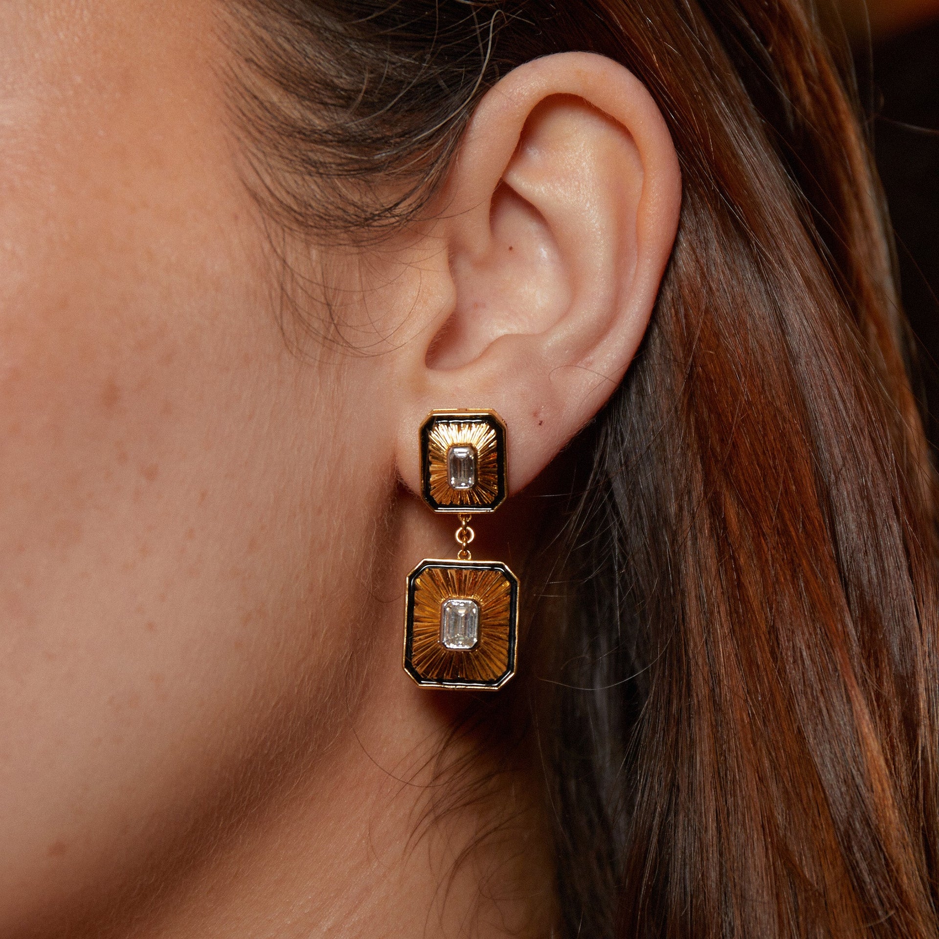 Art Deco Fan Diamond Gold Statement Earrings